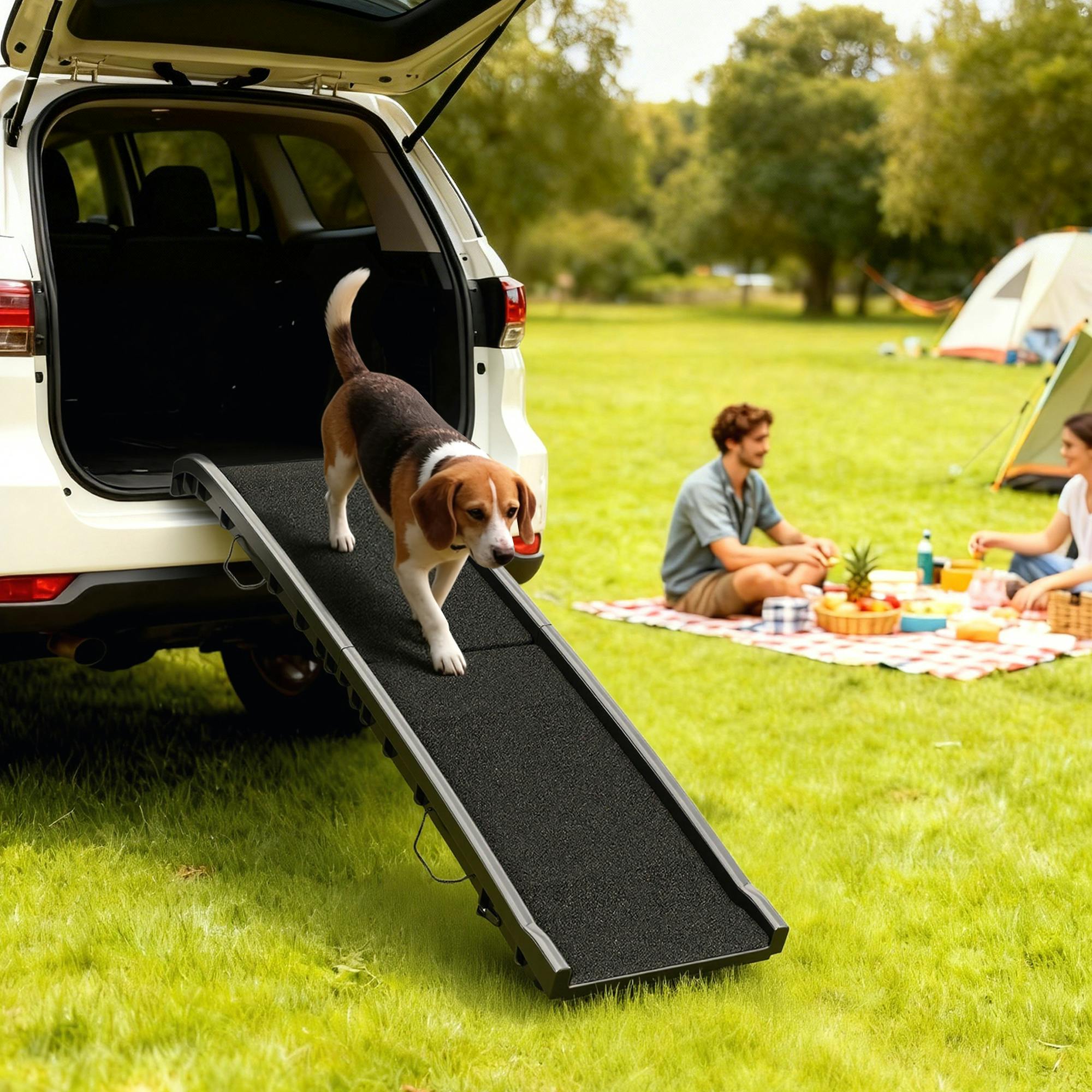 Pawhut Dog Ramp For Car Foldable & Portable, Frosted Anti-Slip Surface