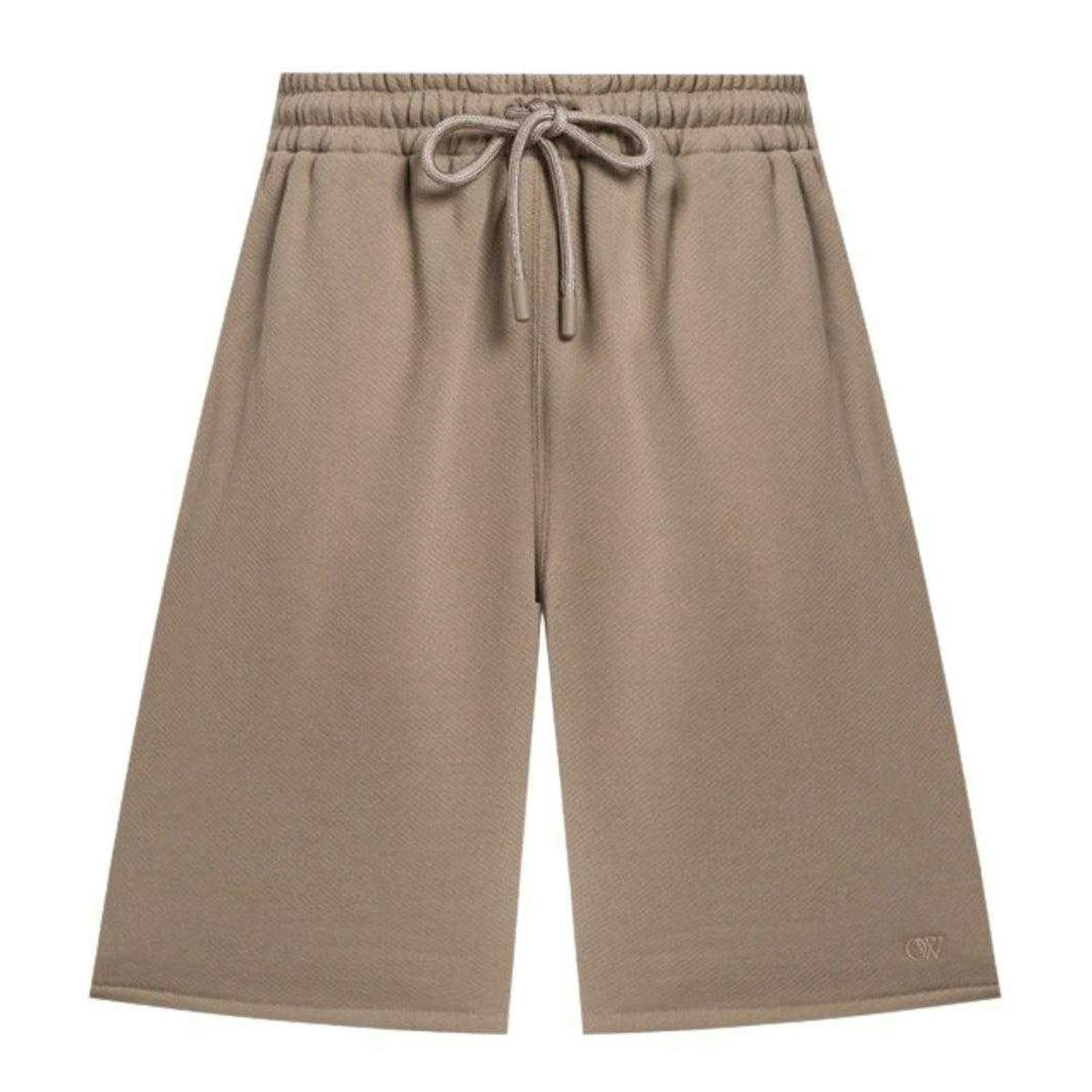 Off-White Unisex White/Brown Off- Adult Embroidered Sweat Shorts - M - 100% Cotton