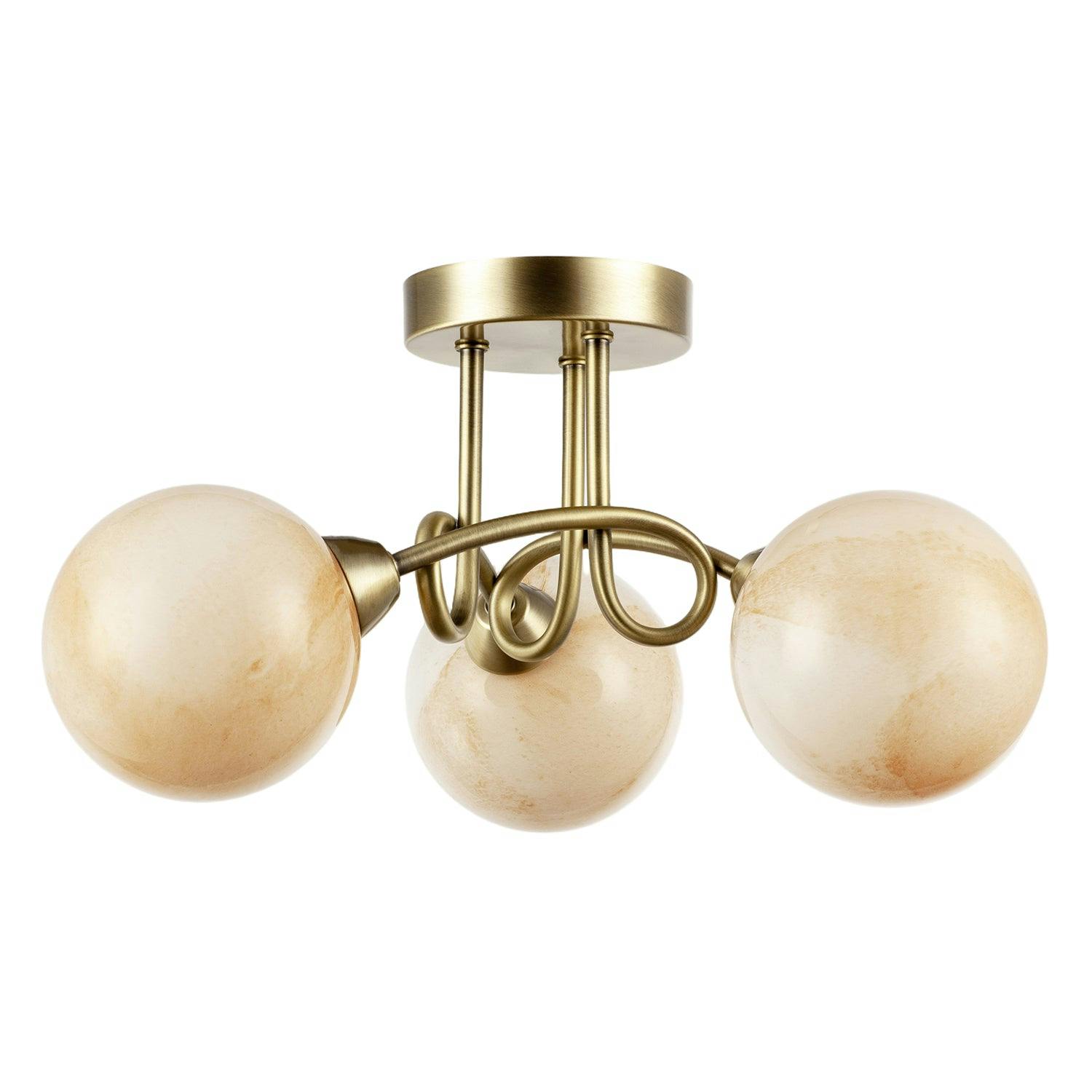 Rackhams Light/Amber Modern Antique Brass Ceiling With Marble Glass Shades