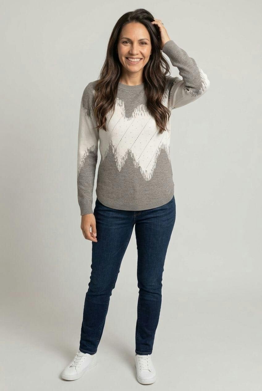 Izabel London Grey Abstract Beaded Curve Hem Jumper - 14