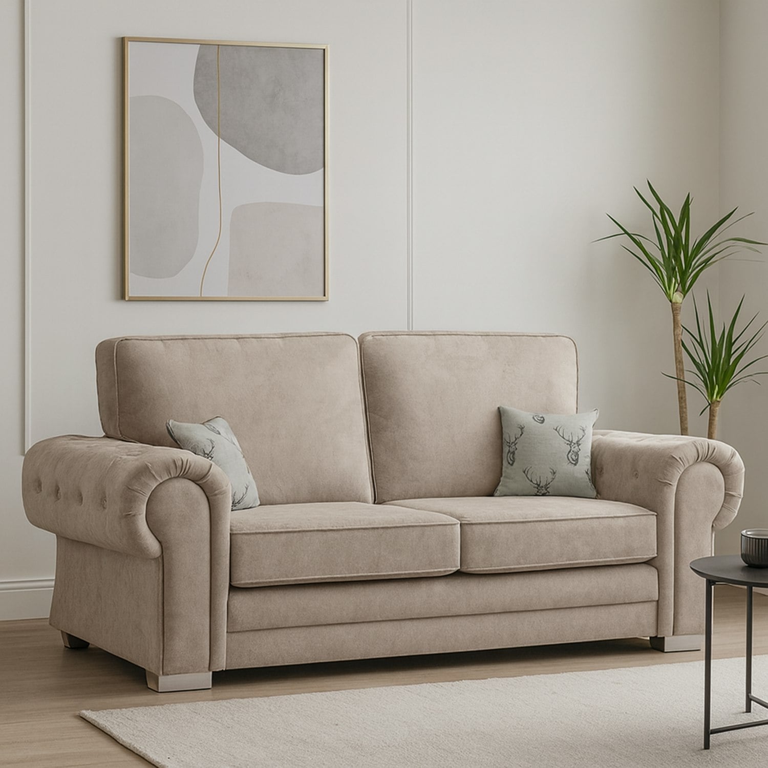 Rackhams Black/Grey Milan Chesterfield Fabric 3 Seater Sofa - Full Back - Mink
