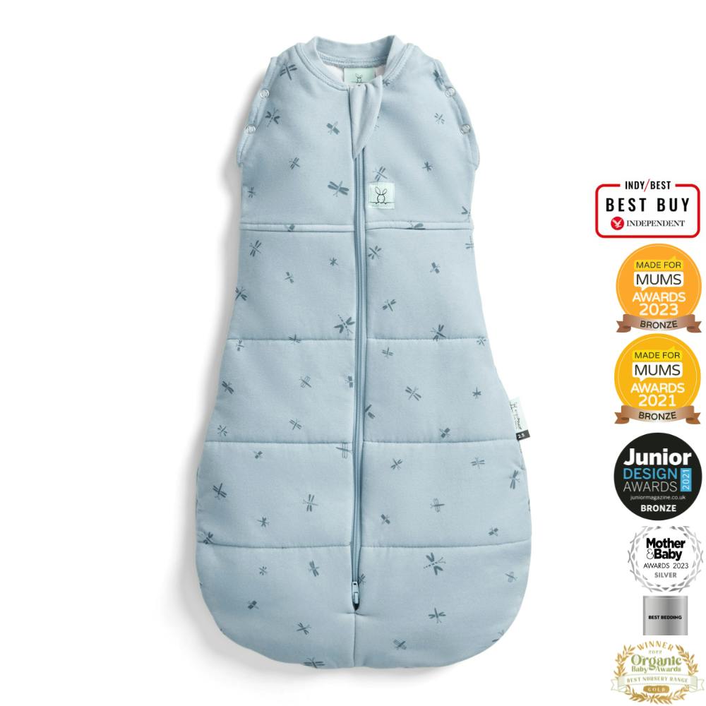 Ergopouch Blue Organic Winter Cocoon Swaddle Sleeping Bag - Dragonflies - 2.5 Tog - 03-06M