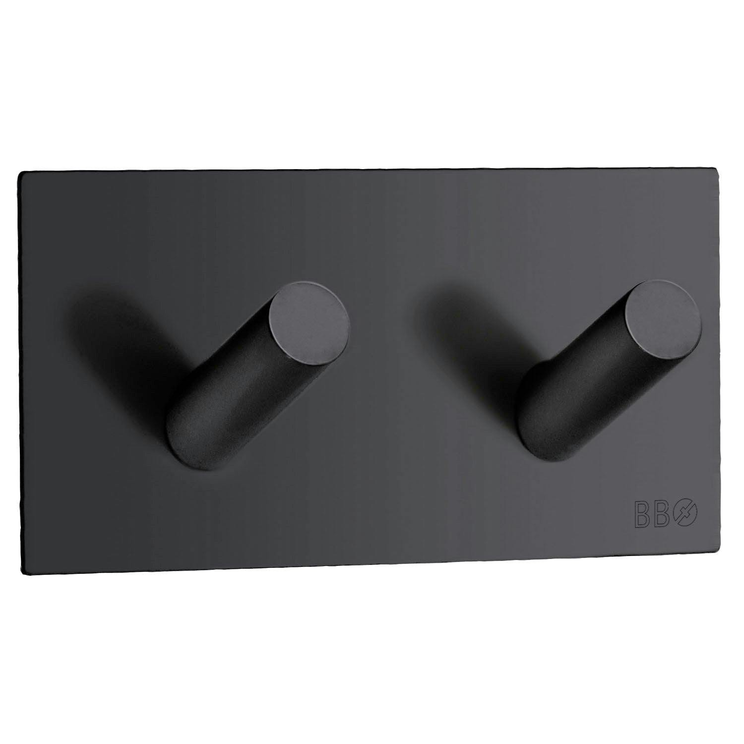 Rackhams Black Stainless Steel Double Towel Hook (90 X 45Mm) Self Adhesive Bathroom Wall Mounted