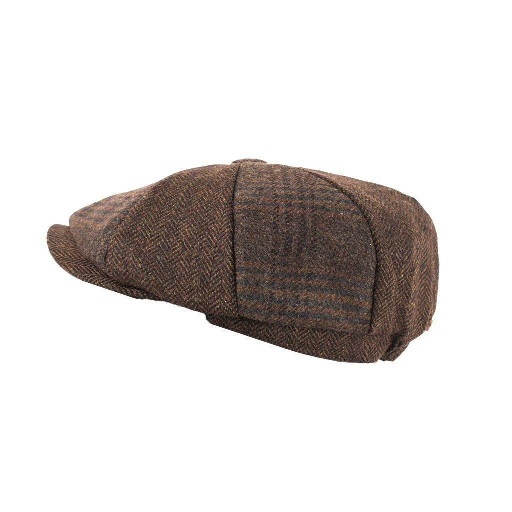 Heritage Traditions Unisex Brown Tweed Patchwork Newsboy Cap - Herringbone
