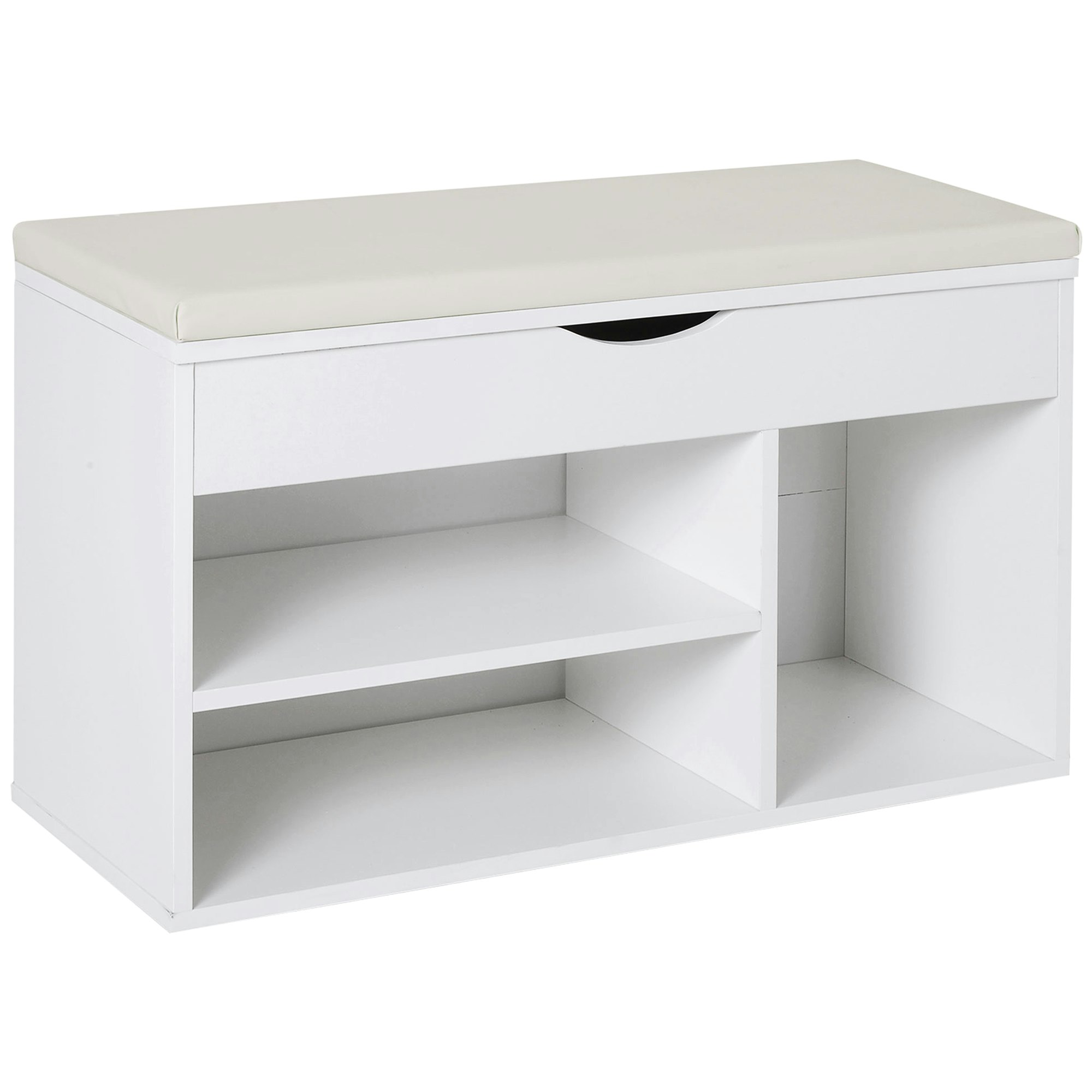 Rackhams White Wooden Shoes Cabinet Bench Hidden Storage Padded Seat Organiser
