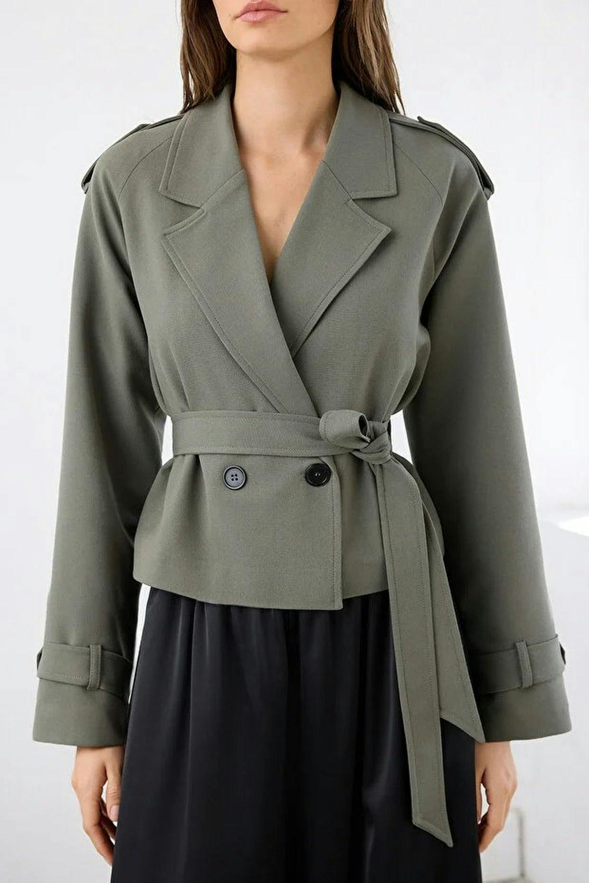 Wovcor Woven Crop Blazer Jacket - Khaki - 14