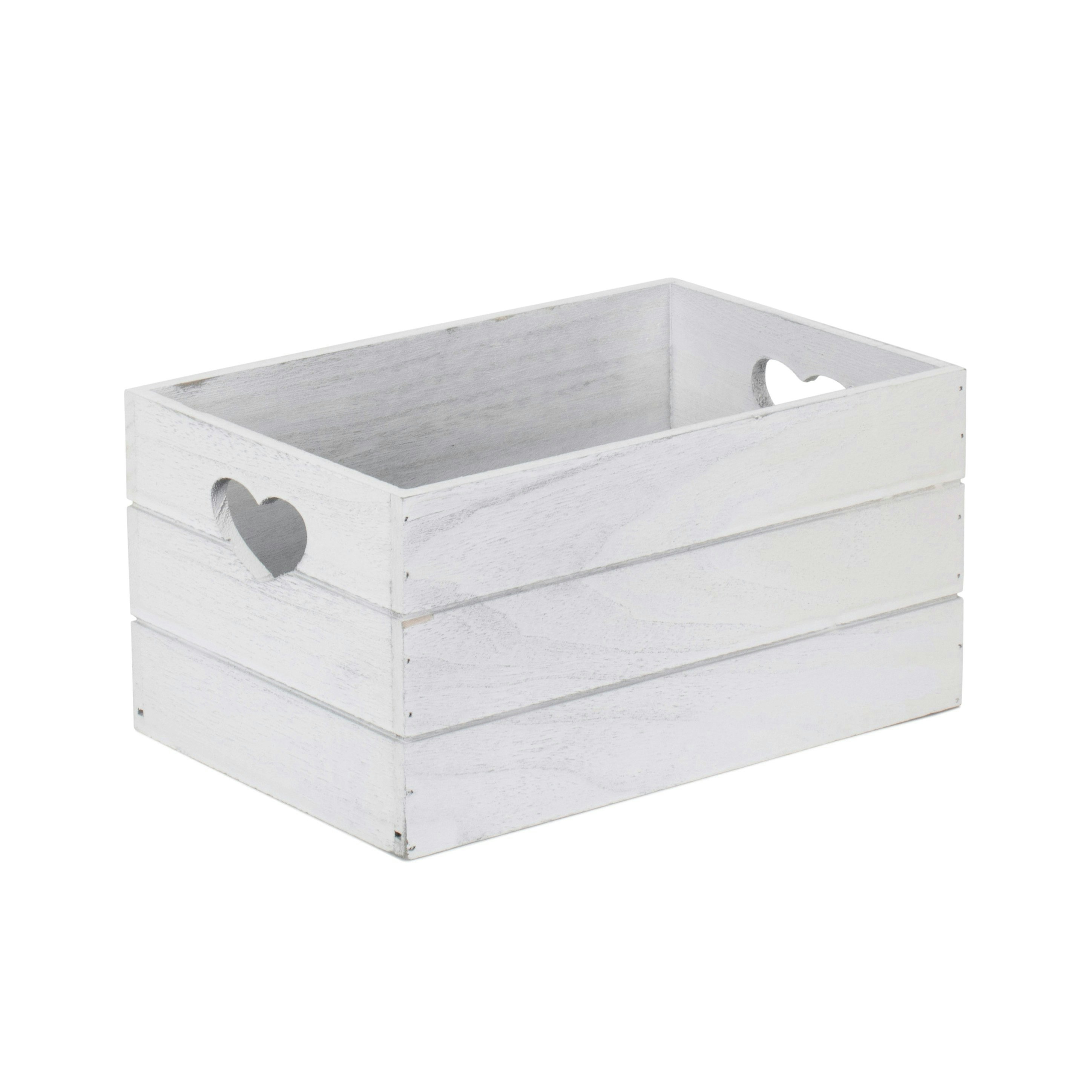 Red Hamper Vintage Effect Heart Cut Handle Wooden Storage Crate - Small
