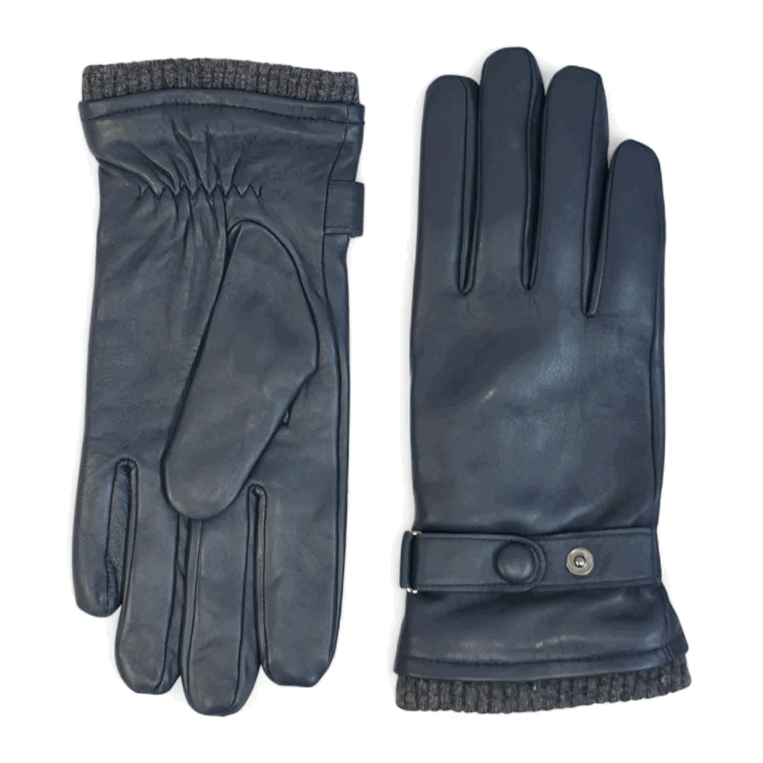 Infinity Leather Men's Grain/Light ’S Genuine Leather Ribbed Knit Cuff Gloves - Navy - Large