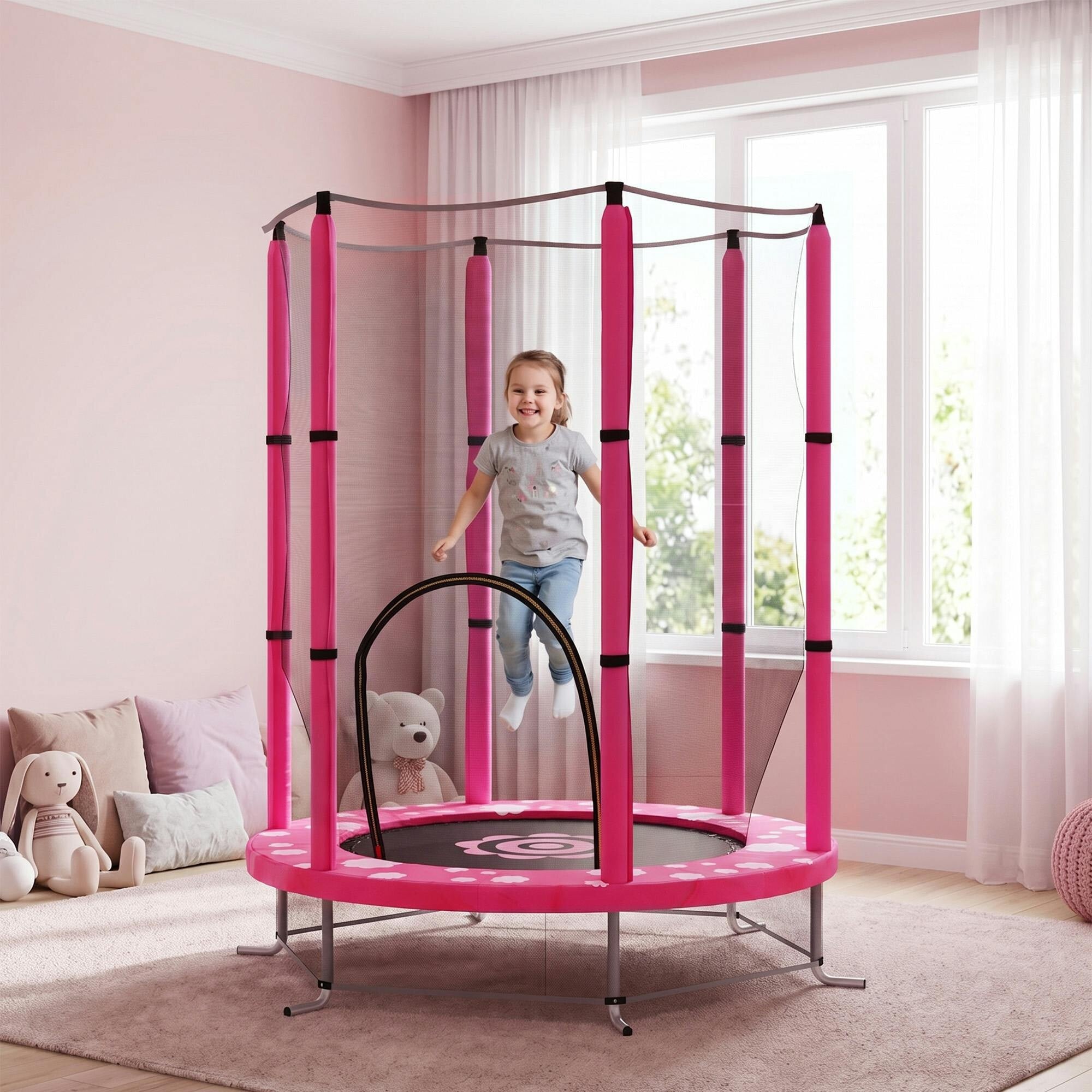 Aiyaplay 4.6Ft Kids Trampoline With Safety Enclosure Net