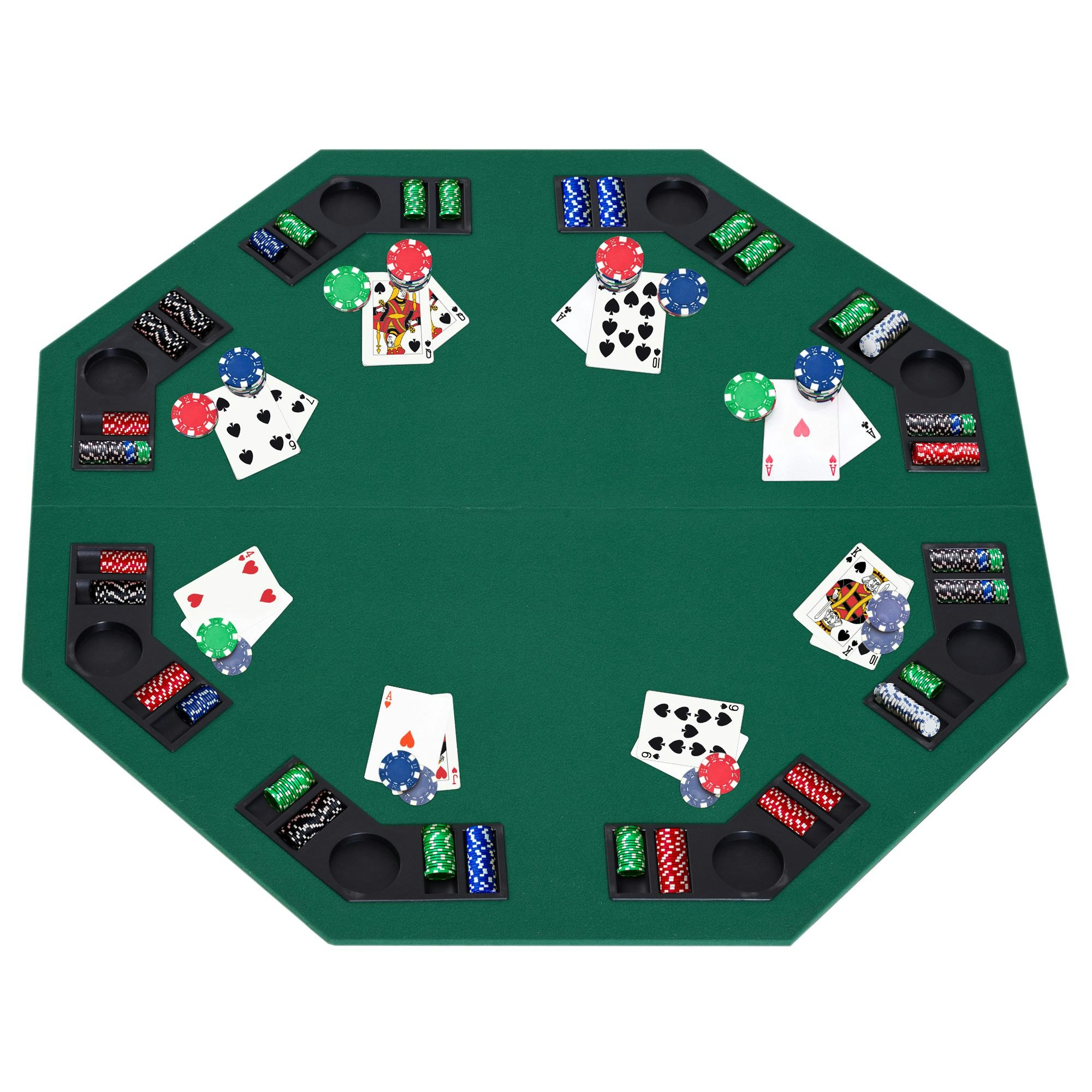 Rackhams Green/Black 1.2M/48 Inches Foldable Poker Table Top 8 Players Blackjack Chip Trays - Flannel Cover, Mdf Board, Metal Tube Frame - 120 X 120 (Cm)