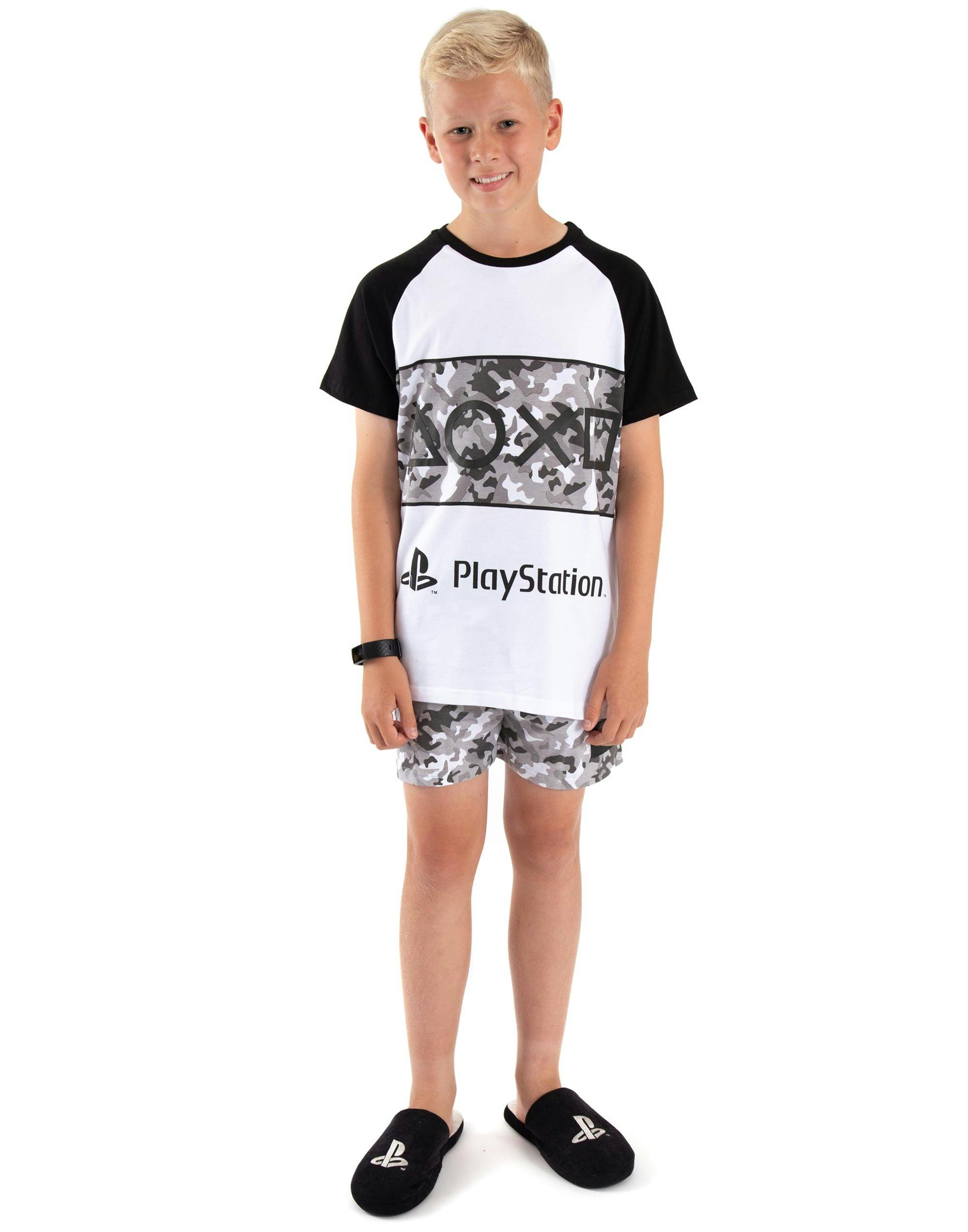 Vanilla Underground Boys Grey Playstation Camo Logo Print Short Sleeve Short Leg Pyjama Set - 13-14 Years