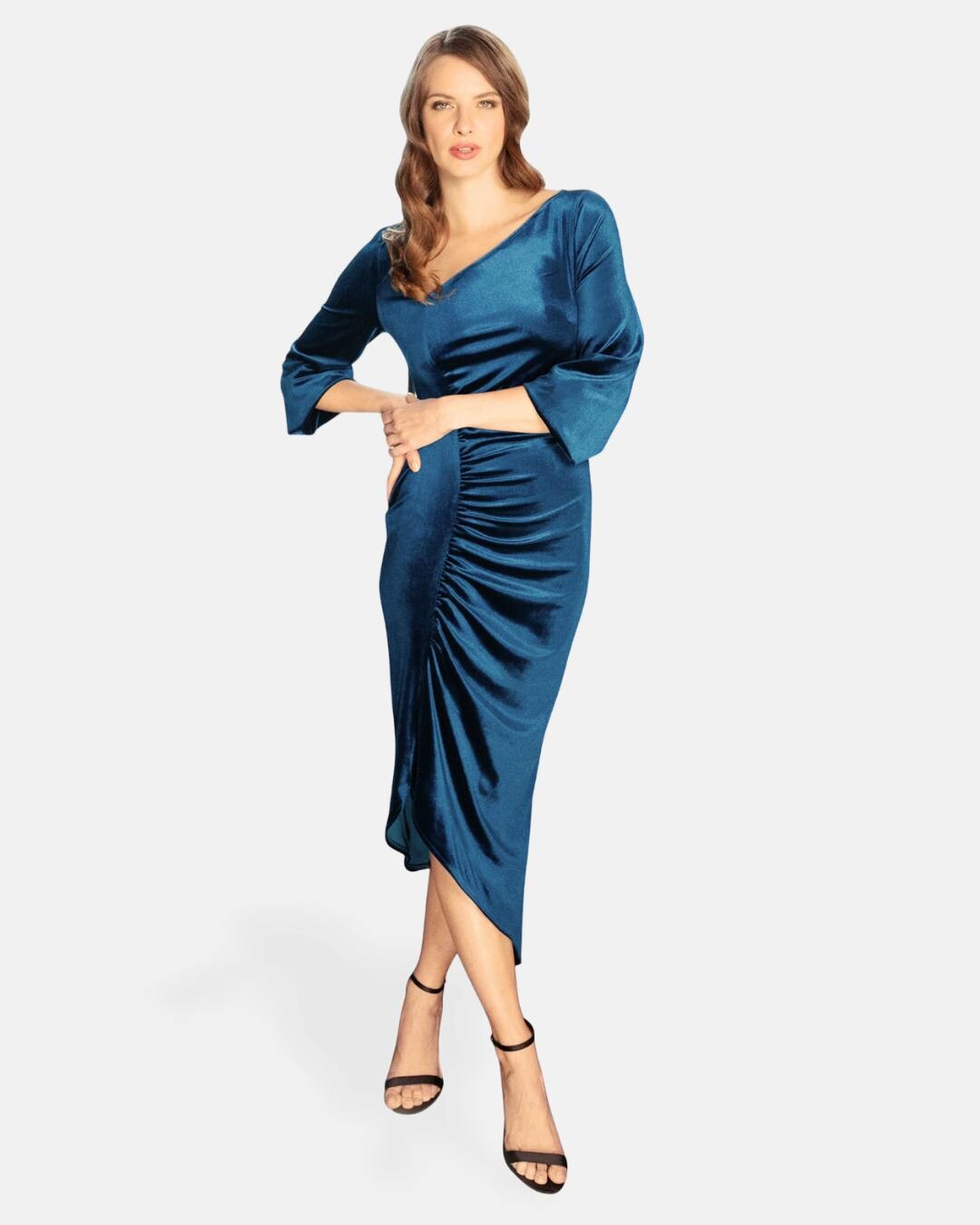 Hotsquash Velvet Ruched Party Dress - Sapphire - 16