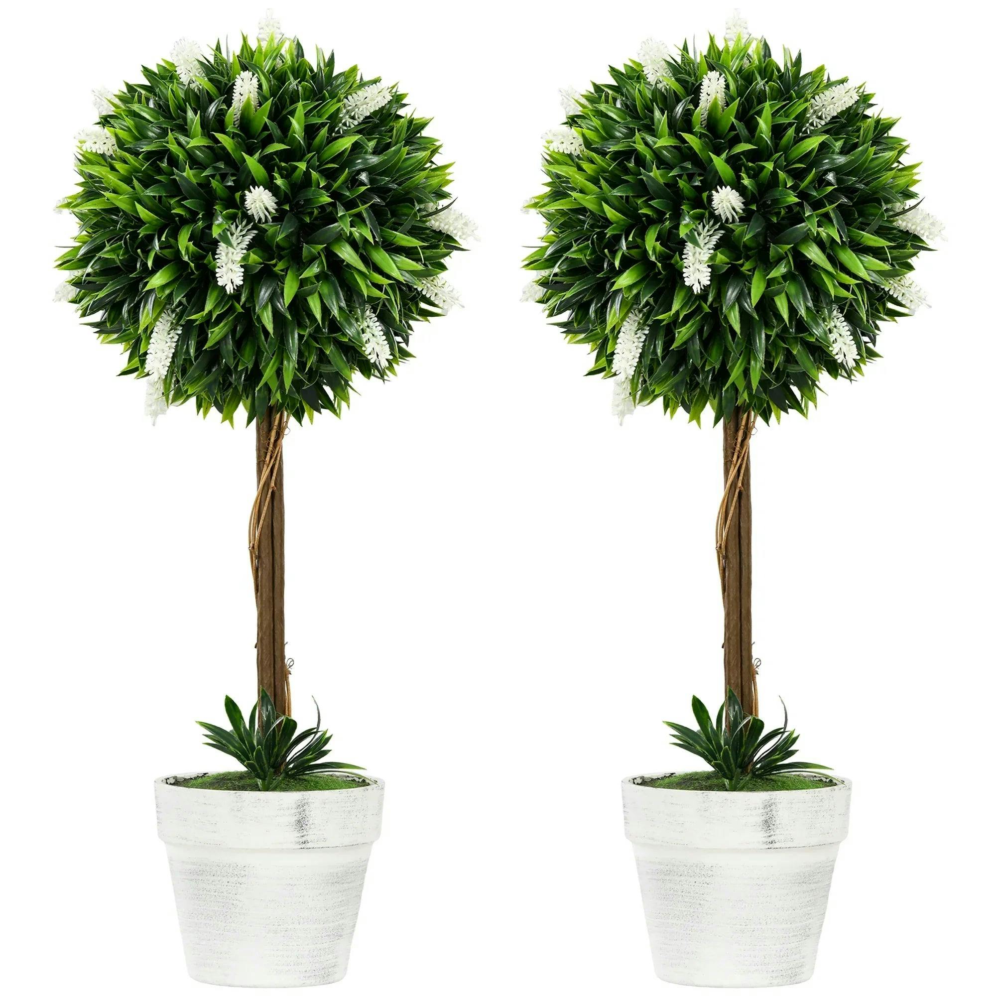 B&Q - Set Of 2 Potted Artificial Plants Ball Tree With FlowersWhite - Image 5