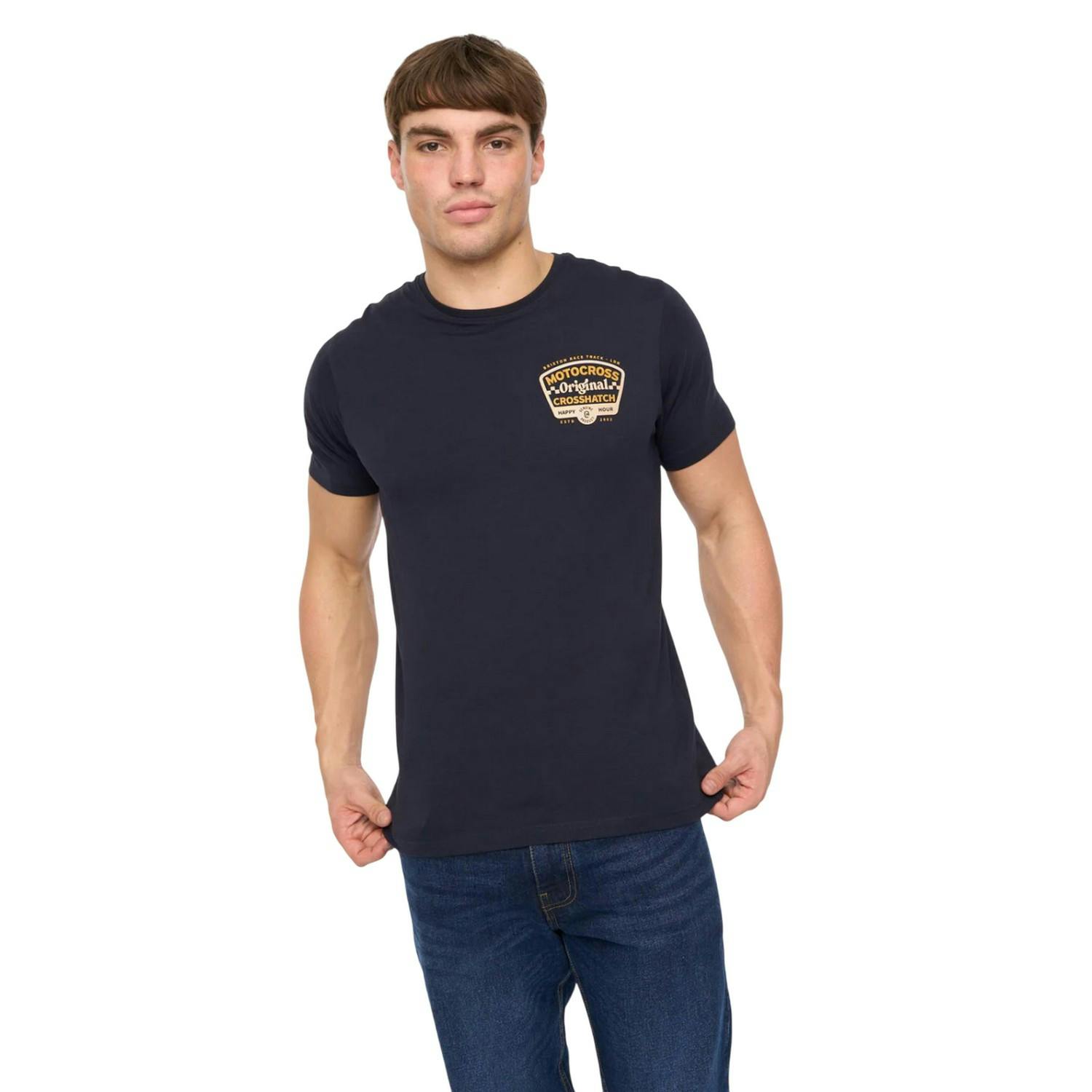 Crosshatch Men's Motocross T-Shirt - Navy - Navy - L - 100% Cotton