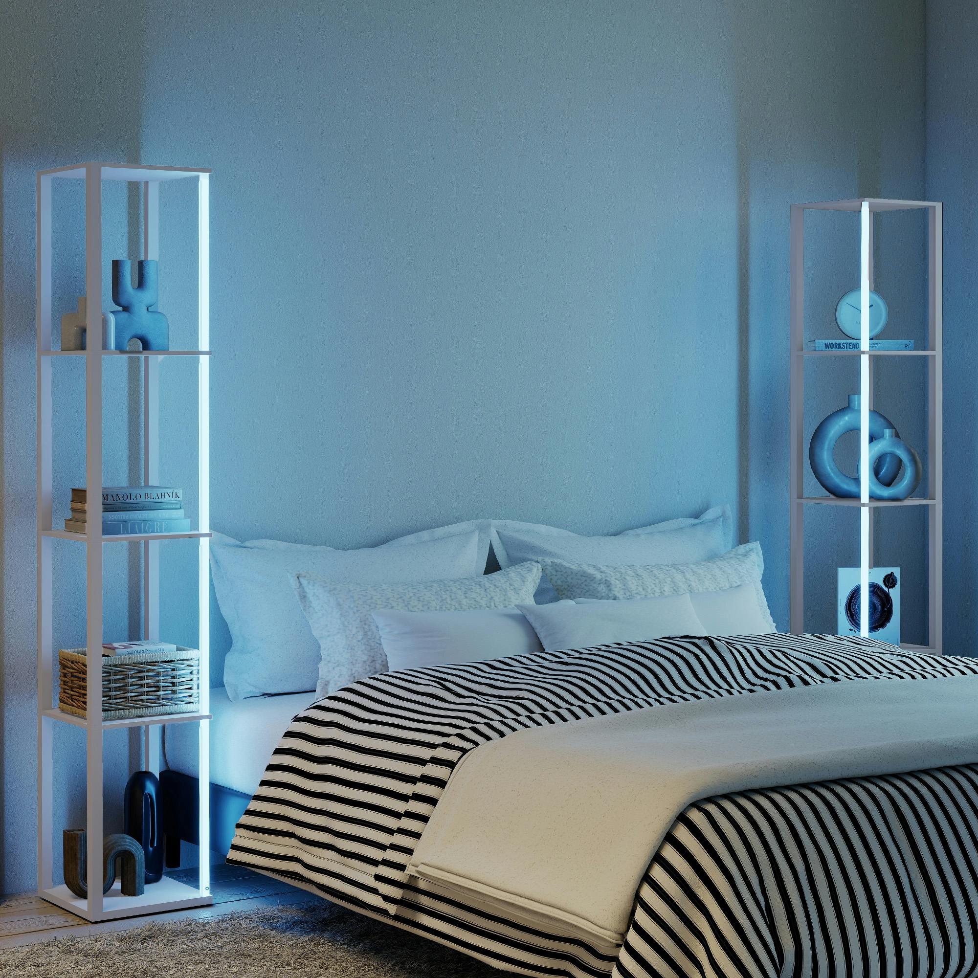 Homcom Grey Rgb Led Floor Lamp With Shelves And Remote Control For Bedroom, Oak - Image 5