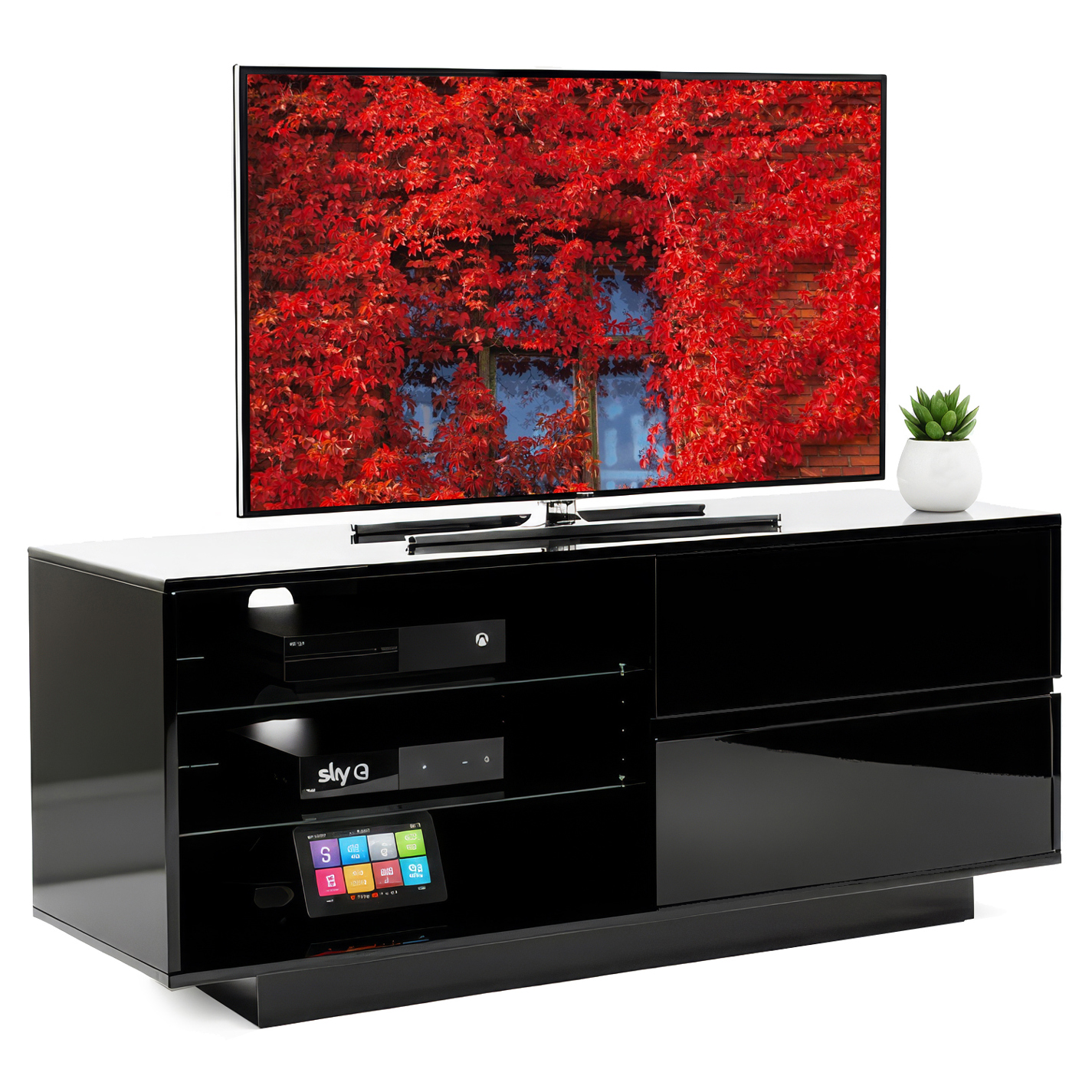Centurion Supports Black Gallus High Gloss Tv Stand With 2 Drawers And 3-Shelves Modern Entertainment Unit For Tvs Up To 55 Inch - Fully Assembled