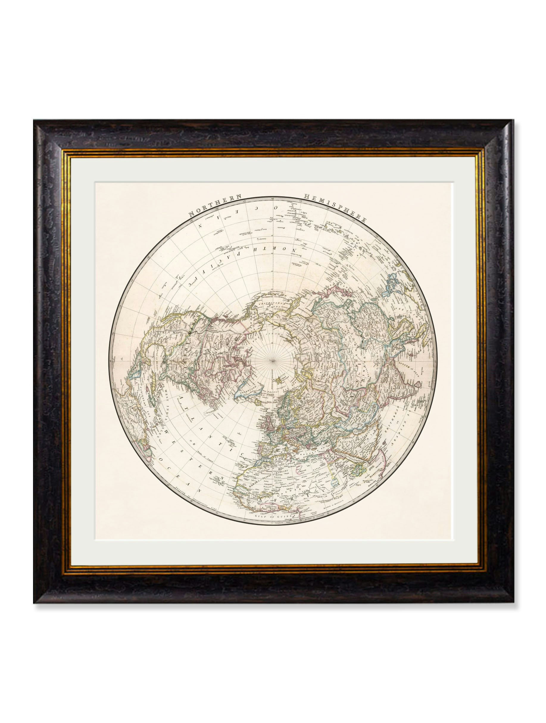 Rackhams Black C.1838 World Map Hemispheres - 96 X 96Cm - Northern Hemisphere