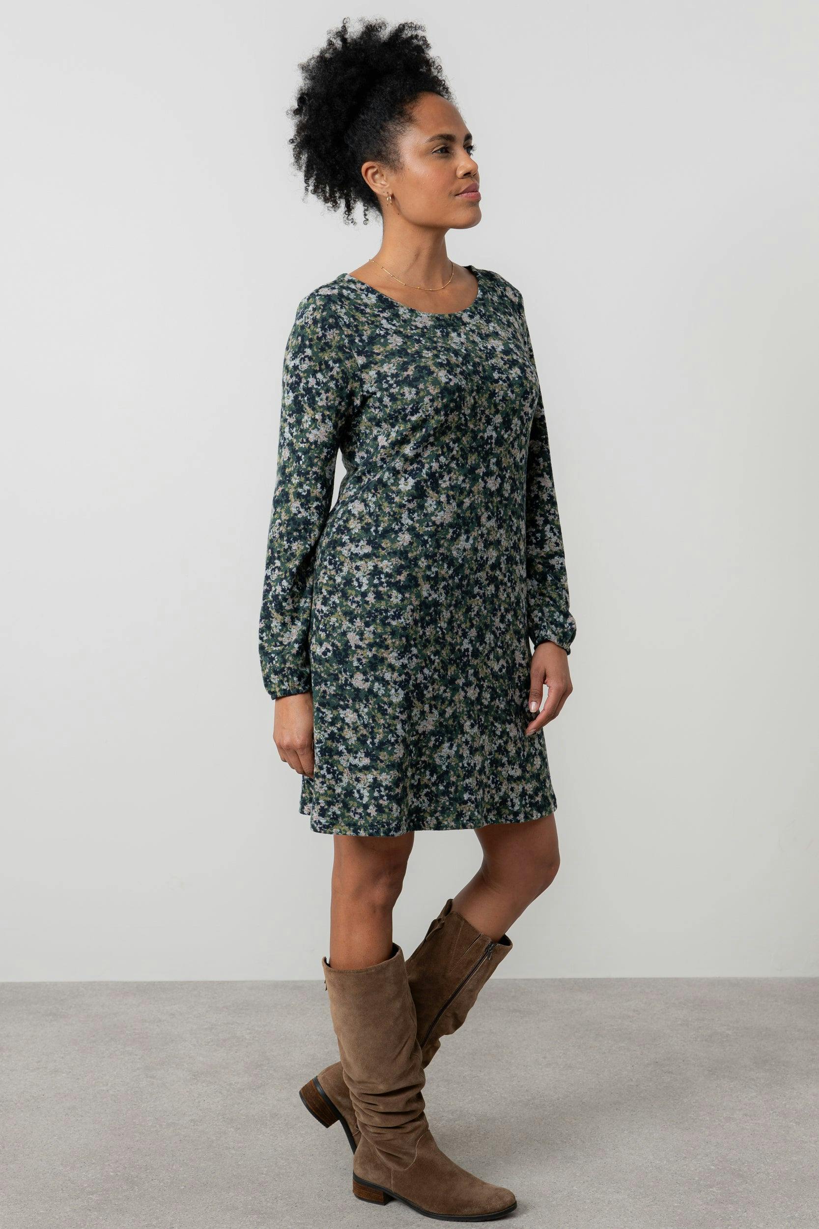 Lily & Me Green Spruce Floral Print Swing Dress - 14