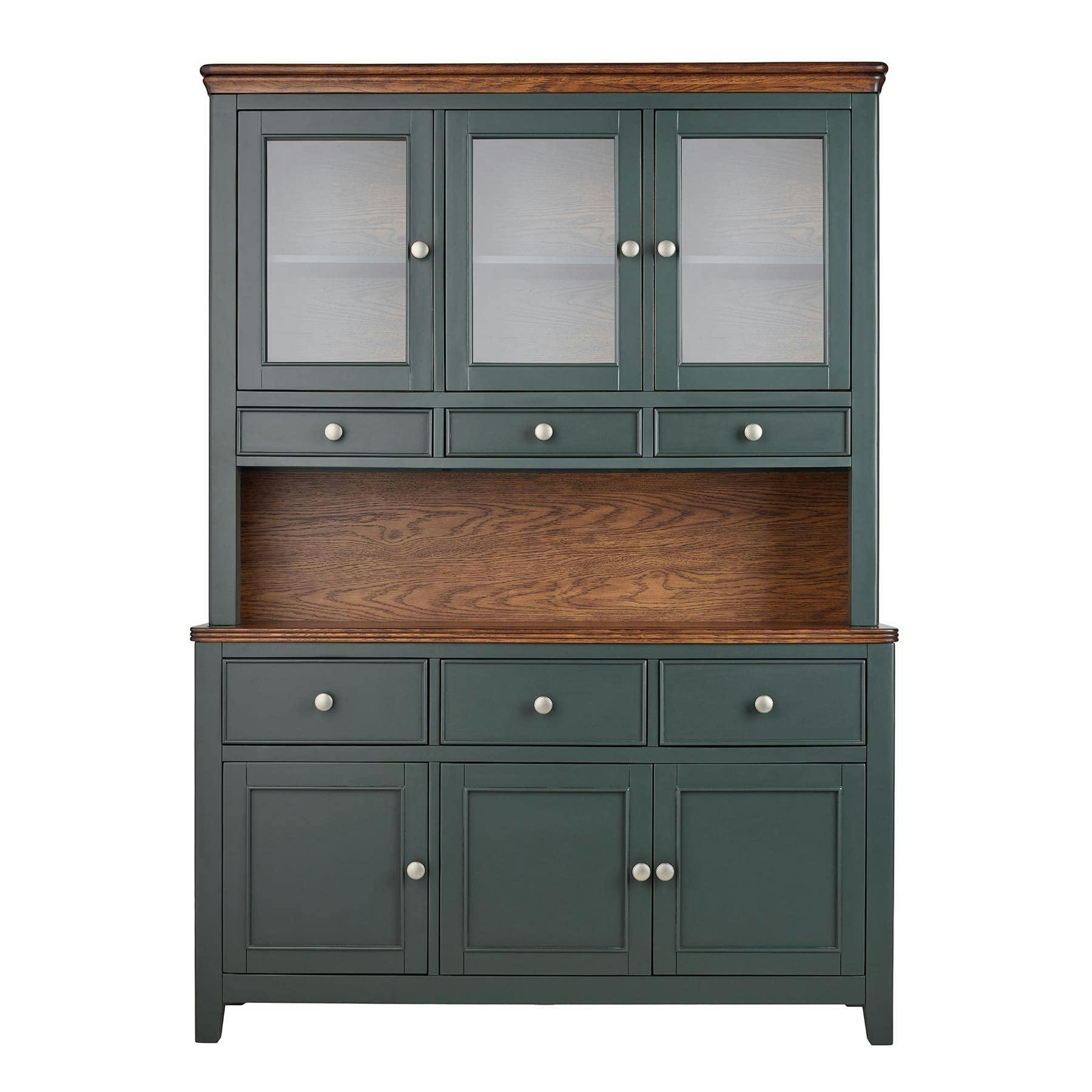 Rackhams Green Queensbury Large Triple Dresser, Three Door Display Cabinet With Oak Top - Bottle