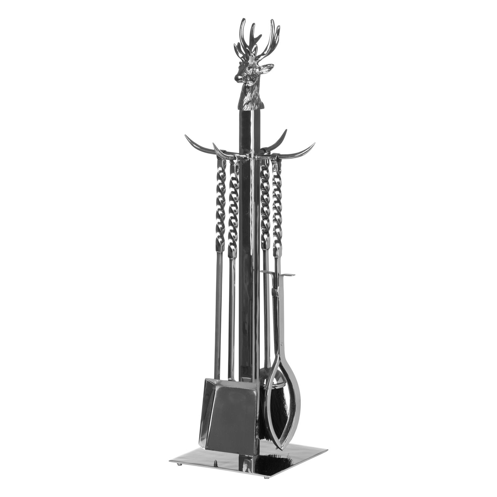 Hill Interiors Unisex Silver Hand Turned Stag Nickel Companion Set In - Image 2