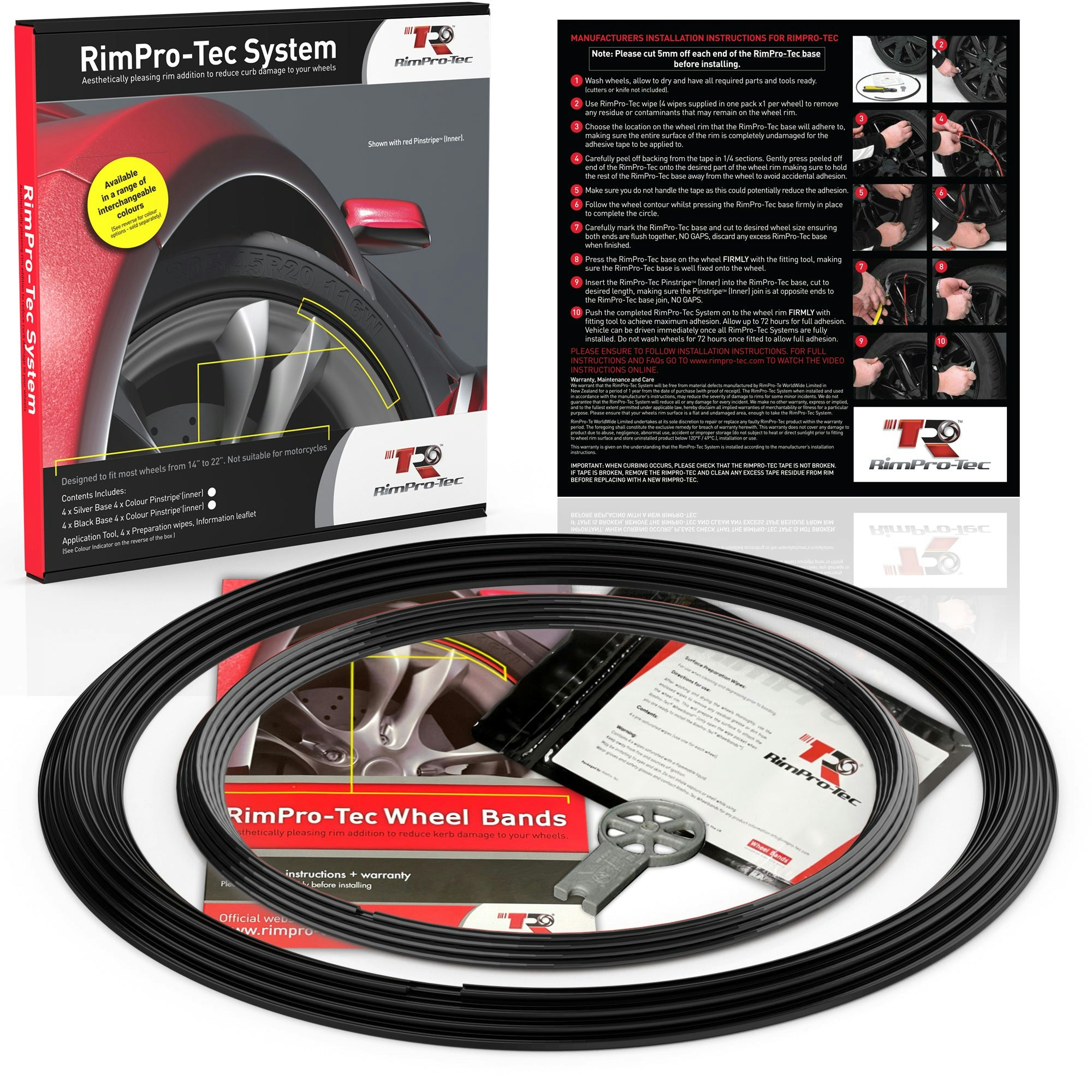 Rimpro-Tec Group Black 4X Base's 4X Pinstripe's / Rimpro-Tec® Wheelbands™ Car Wheel Styling Kit