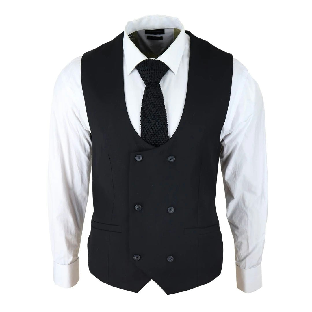 House Of Cavani Men's Black Marco - Double Breasted Scoop Waistcoat - 46