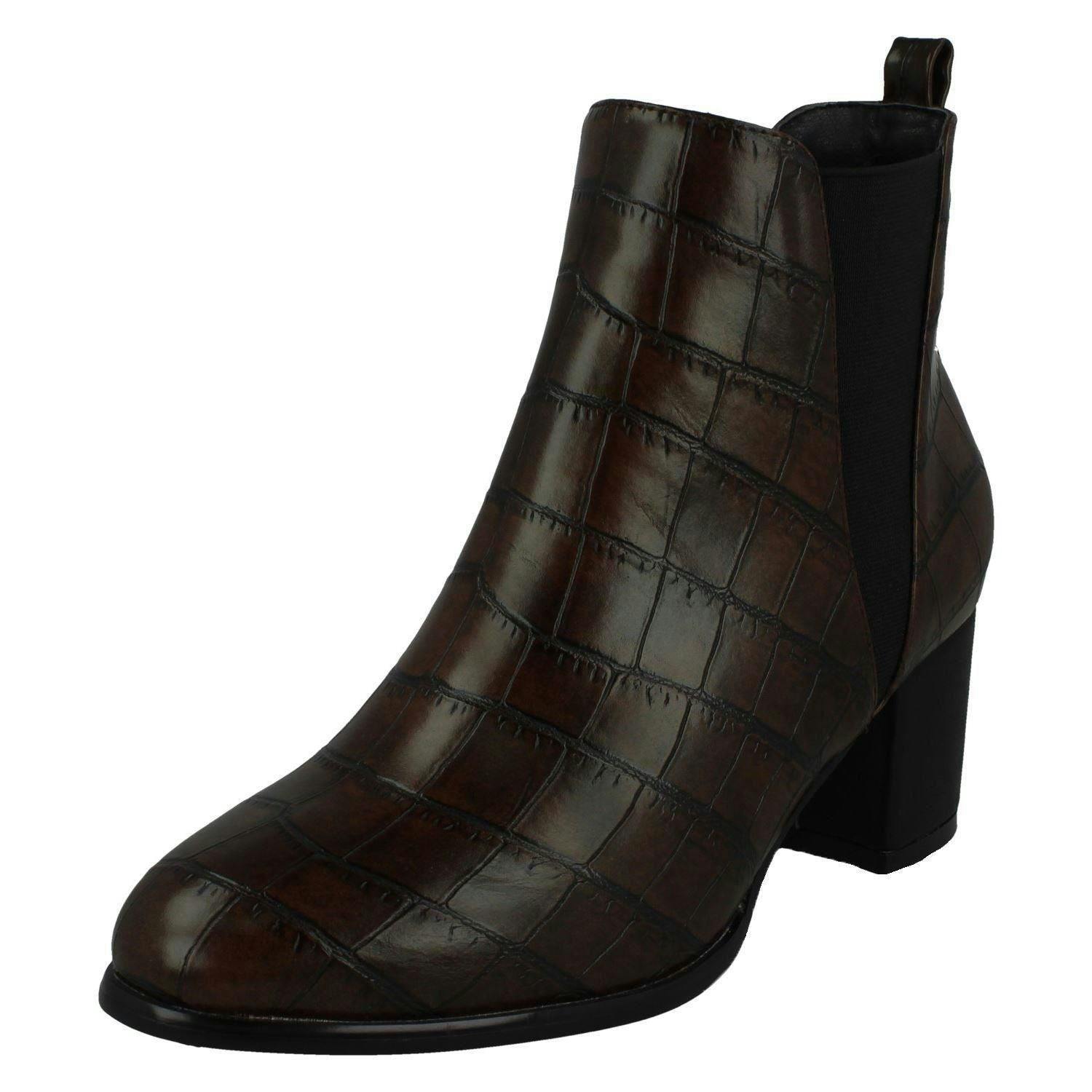 Spot On Women's Brown Mid Chunky Heel Ankle Boots F51090 - Uk 5