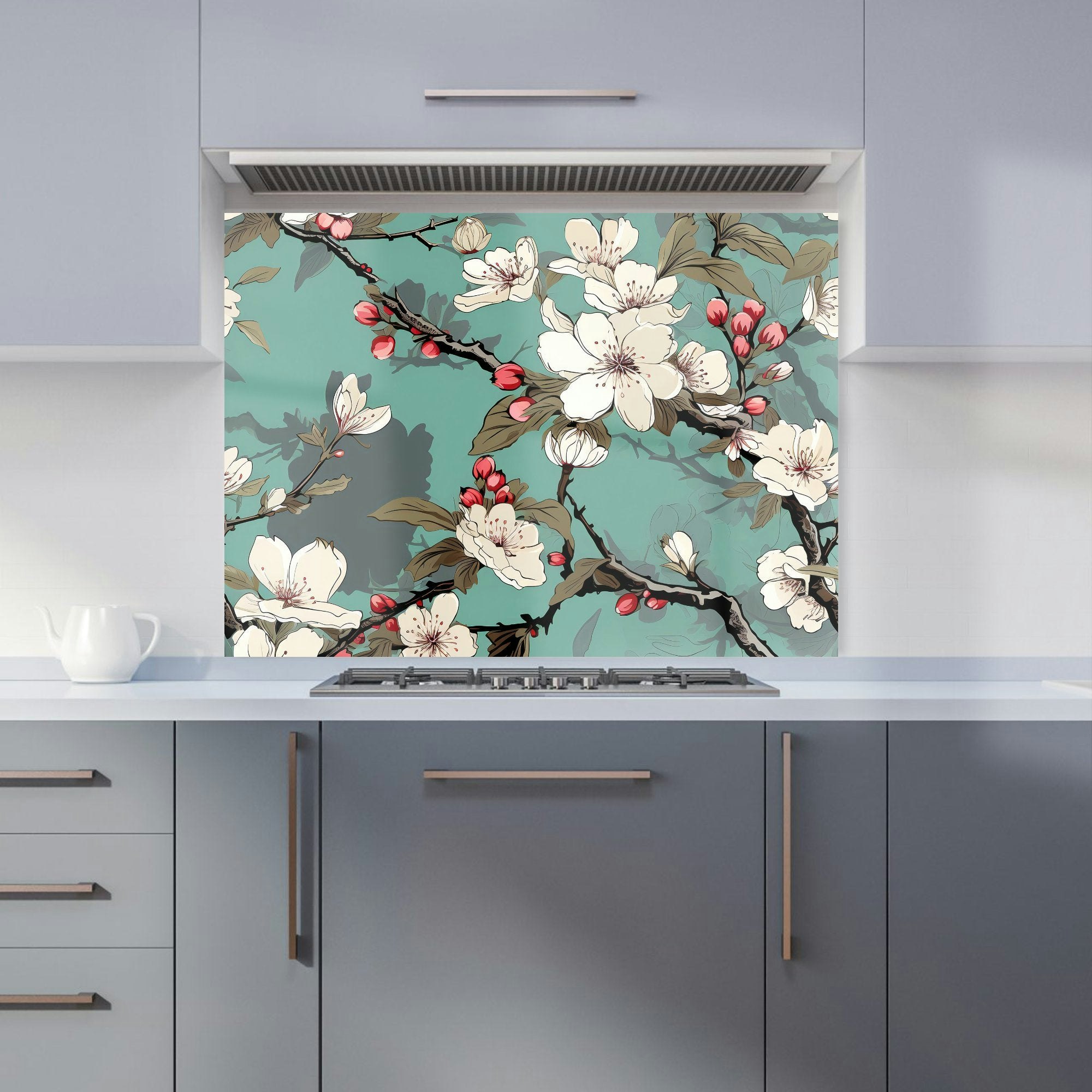 Warren Reed Pink - Designer Blossom Asian Design Kitchen Splashback - W900mm X H650mm