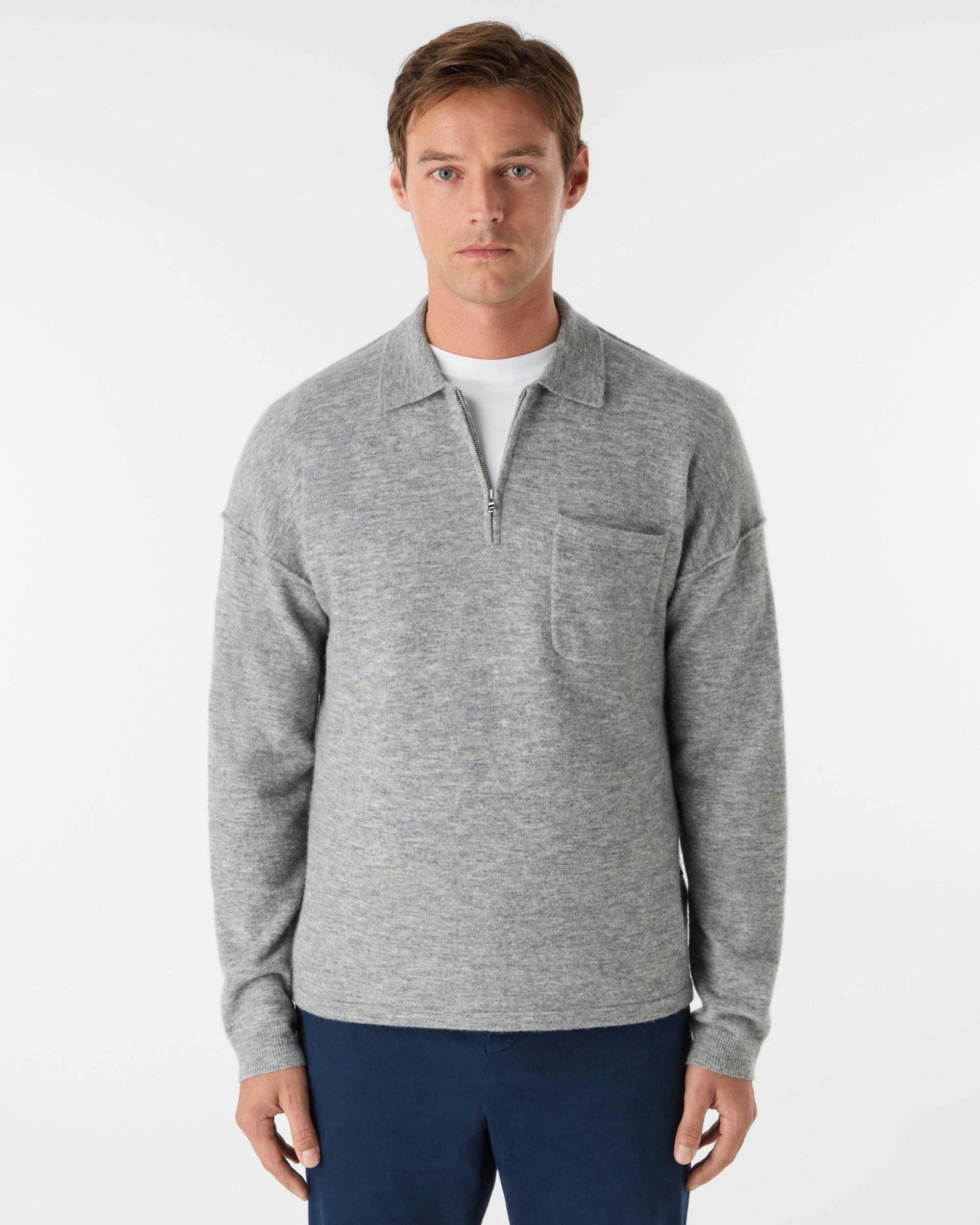 Oliver Sweeney Men's Grey Killala Alpaca Wool Blend Quarter Zip Jumper - L