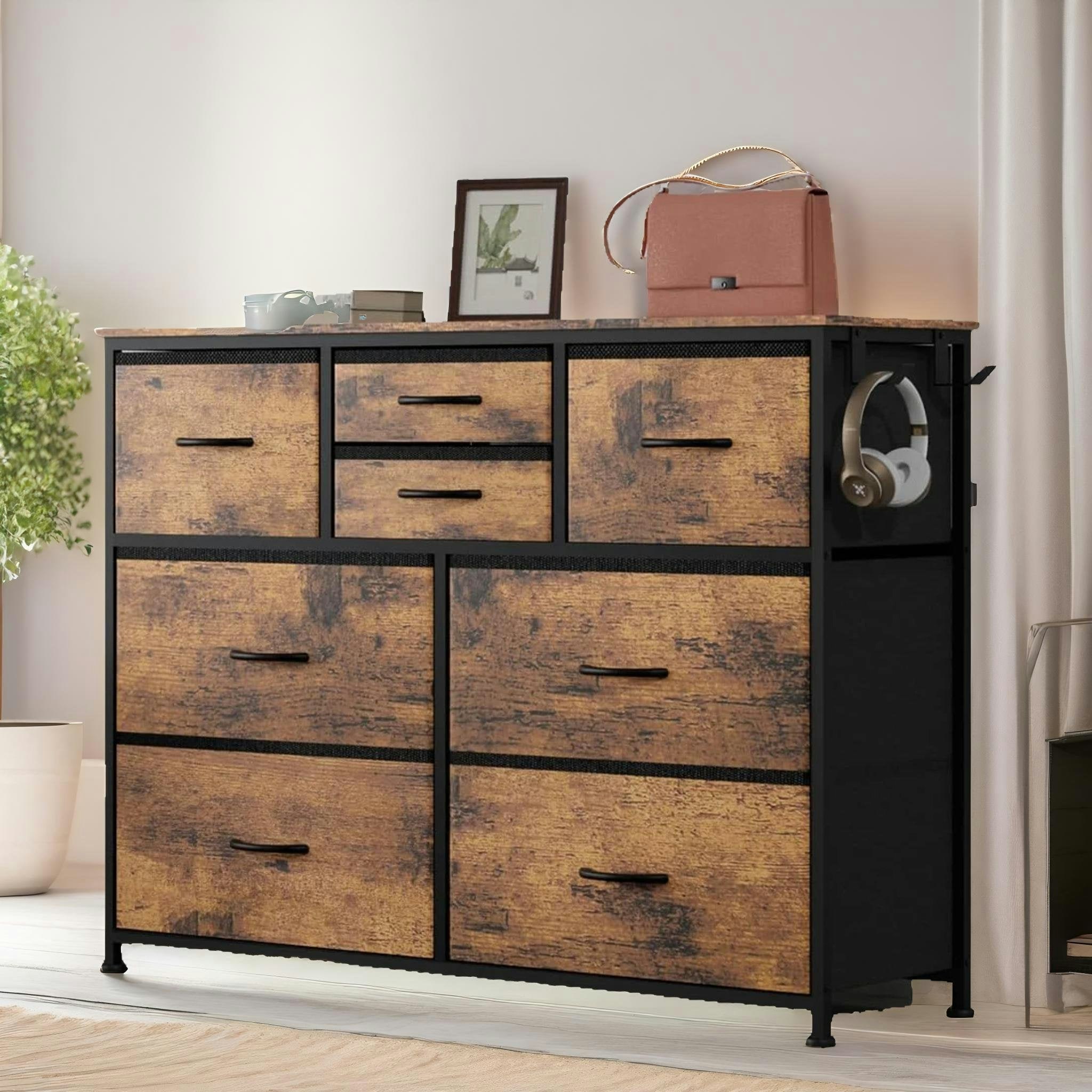 Rackhams Brown Bedroom Chest With 8 Fabric Drawers Rustic