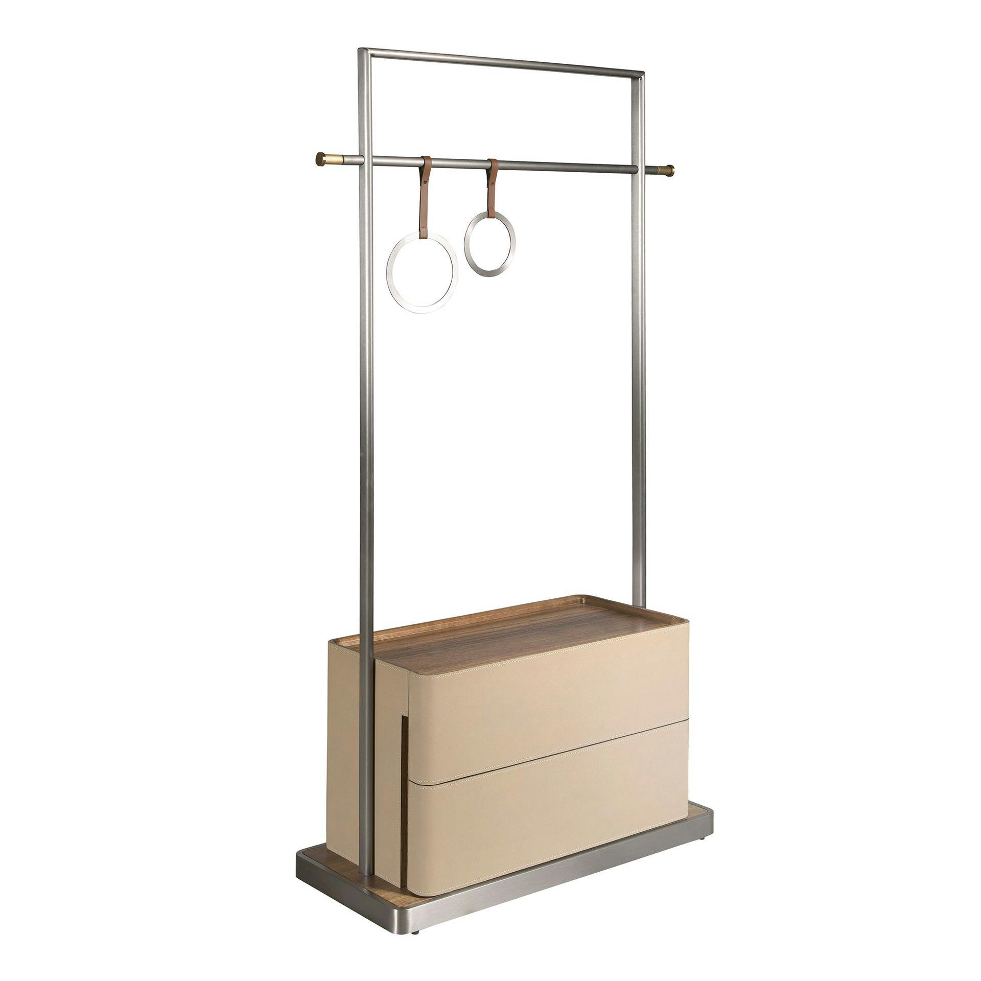 Rackhams Golden/Gold Mink Leatherette, Walnut, And Stainless Steel Coat Rack 3282