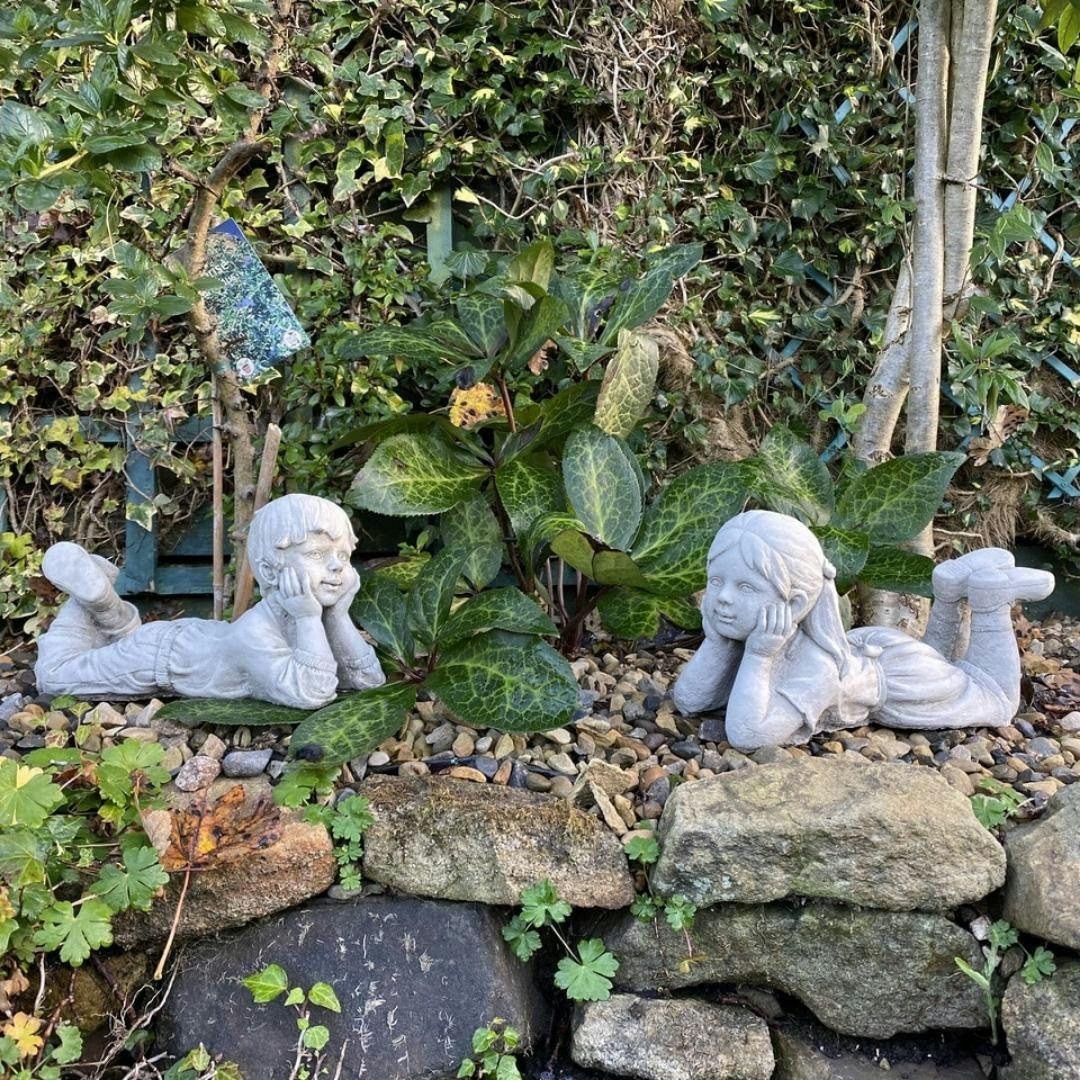 Rackhams Boys Cheerful Laying And Girl Outdoor Ornament