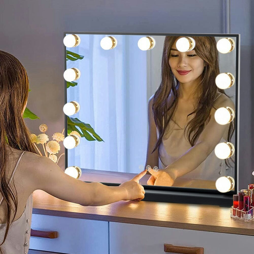Living And Home Black 62Cm Wide Rectangle Hollywood Led Makeup Vanity Mirror - 52Cm W X 10Cm D X 42Cm H