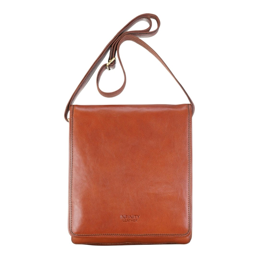 Infinity Leather Ranger - Genuine Leather Crossbody Messenger Bag - Tan
