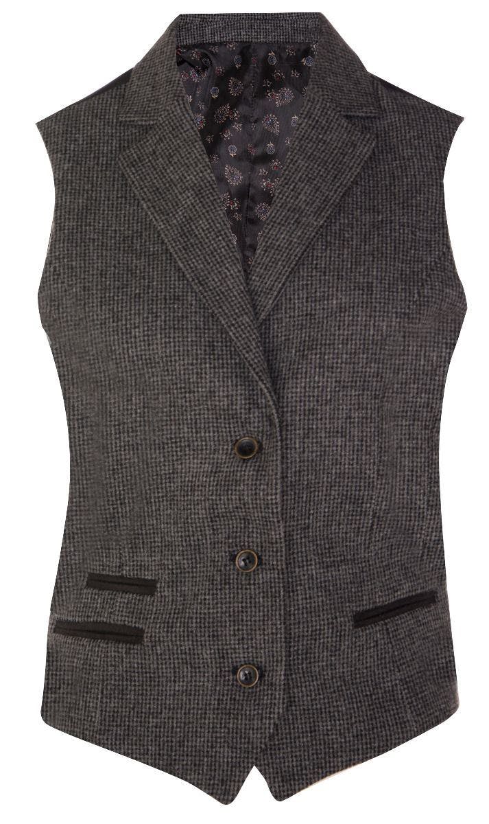 Truclothing Women's Grey Tweed 1920S Herringbone Waistcoat - Uk S/10 | Eu 36 | Us 6