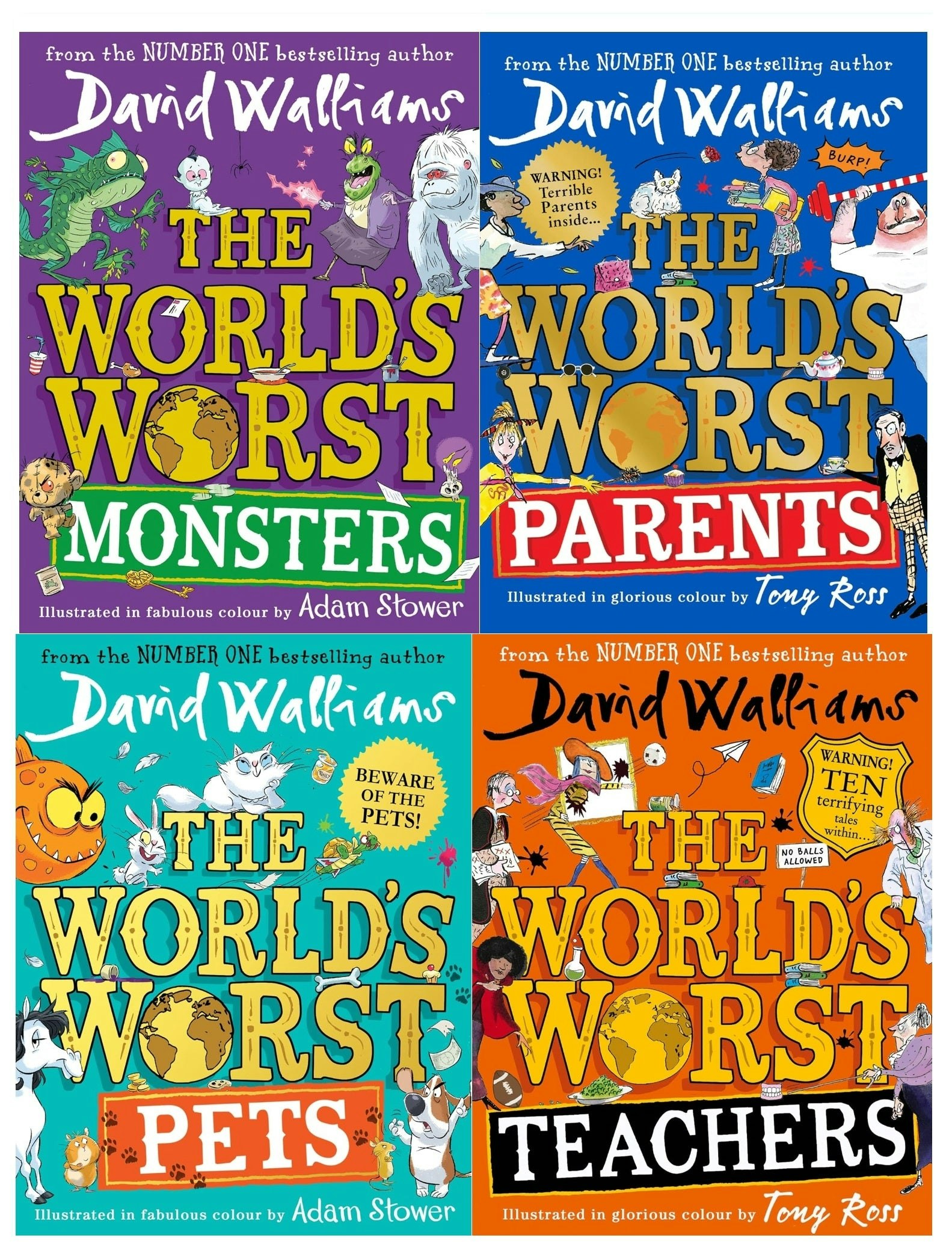 Harpercollins David Walliams Collection 4 Books Set (The Worlds Worst Teachers, The Worlds Worst Parents, The Worlds Worst Pets, The Worlds Worst Monsters)