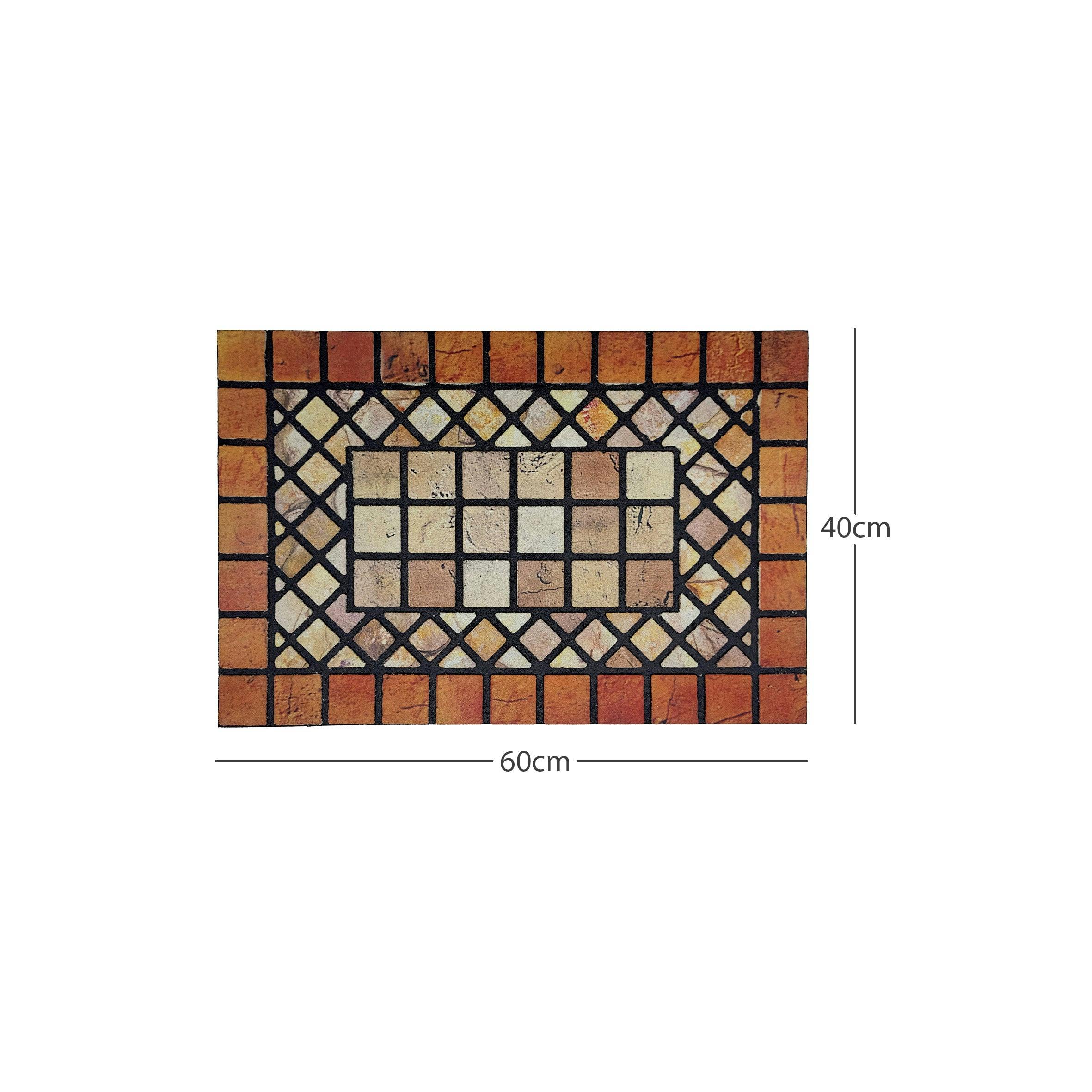 Rackhams Red Elegant Tile Effect Doormat - Edge - 60X40cm Small