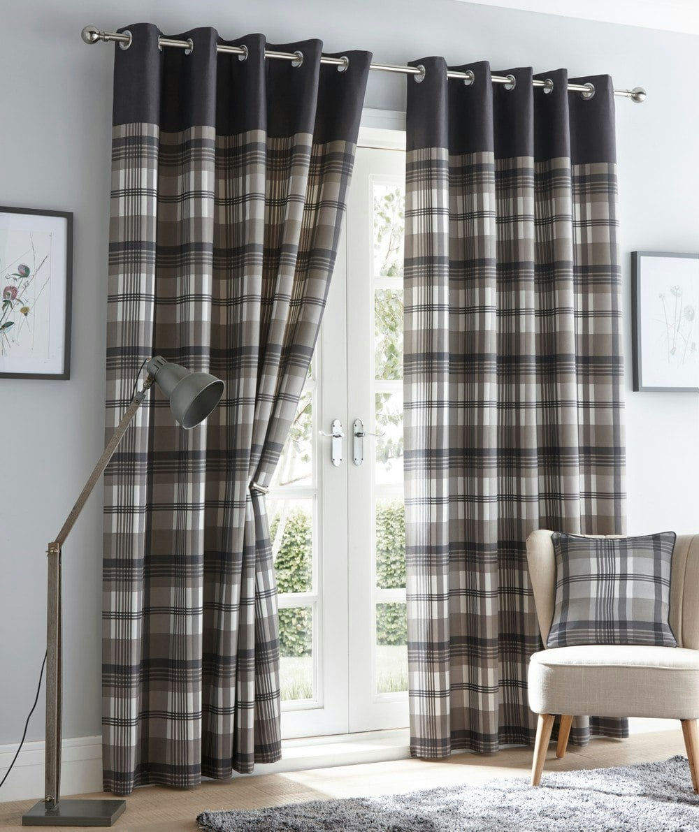Portfolio Home Red/Blue Orleans Check Eyelet Curtain - Charcoal - 66 X 72"