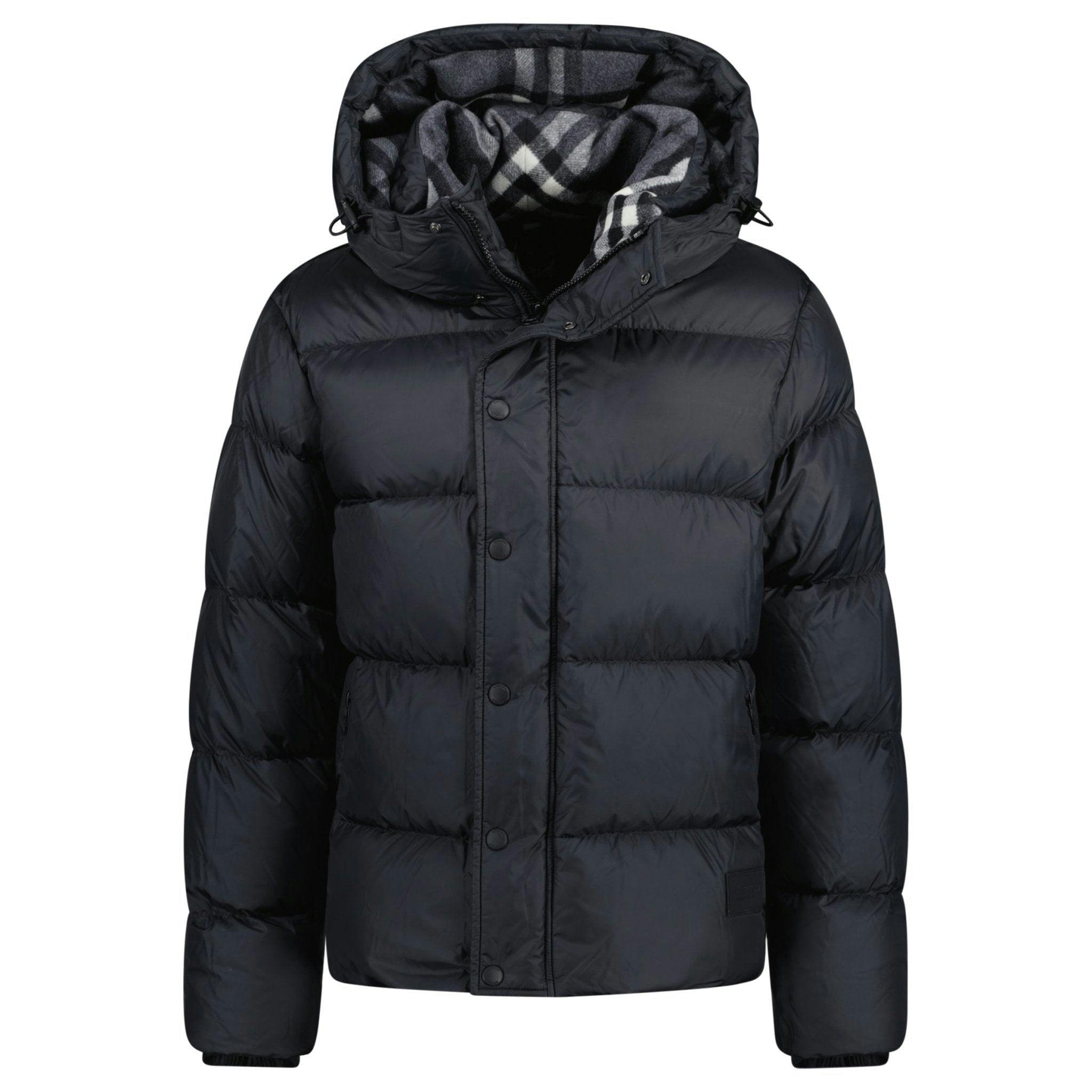 Burberry Black 'Halsby' Hooded Check Down Jacket - L