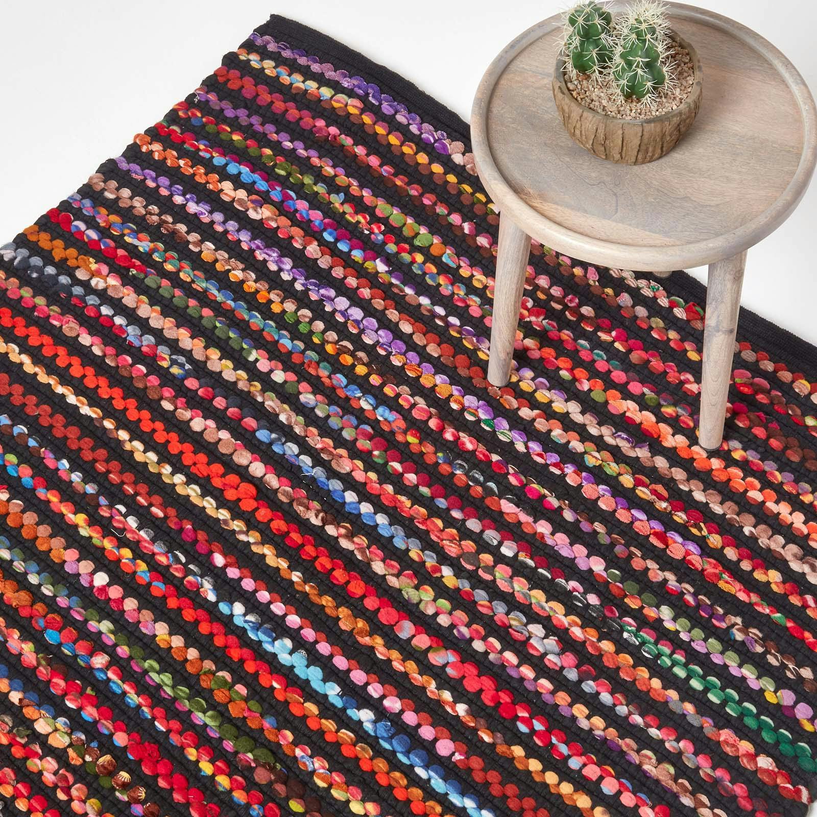 Homescapes Handwoven Multi Coloured Recycled Chindi Folk Rug - 120 X 170 Cm
