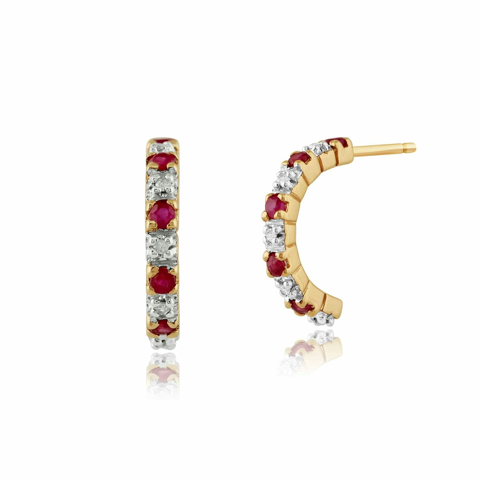 Gemondo Gold Classic Round Ruby & Diamond Half Hoop 9Ct Earrings