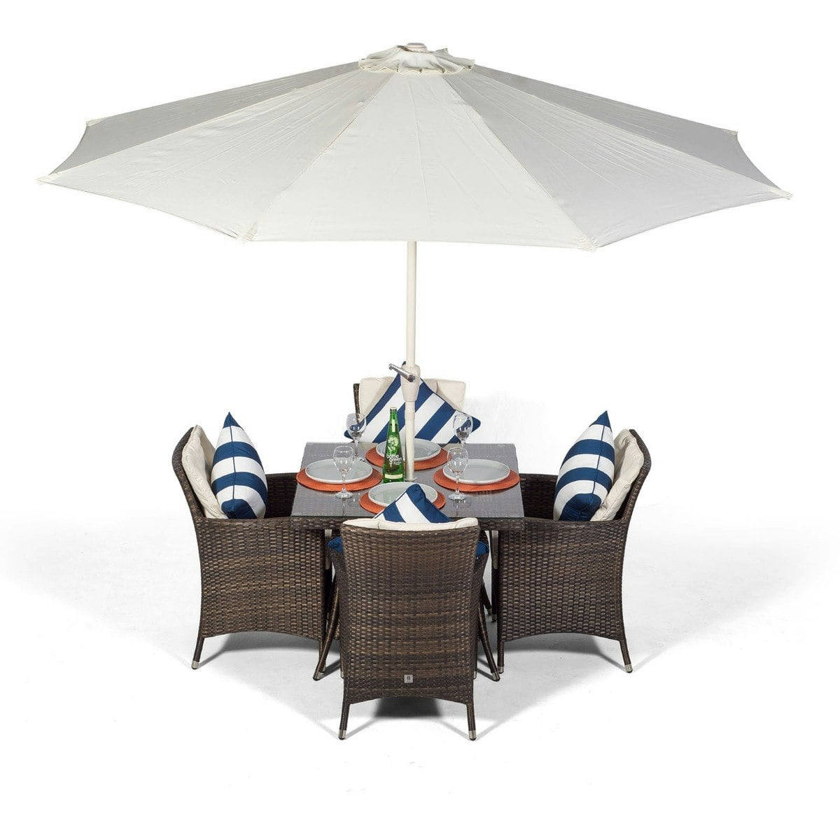 Rackhams Brown/Ivory Savannah Square 4 Seater Rattan Patio Dining Set - 1