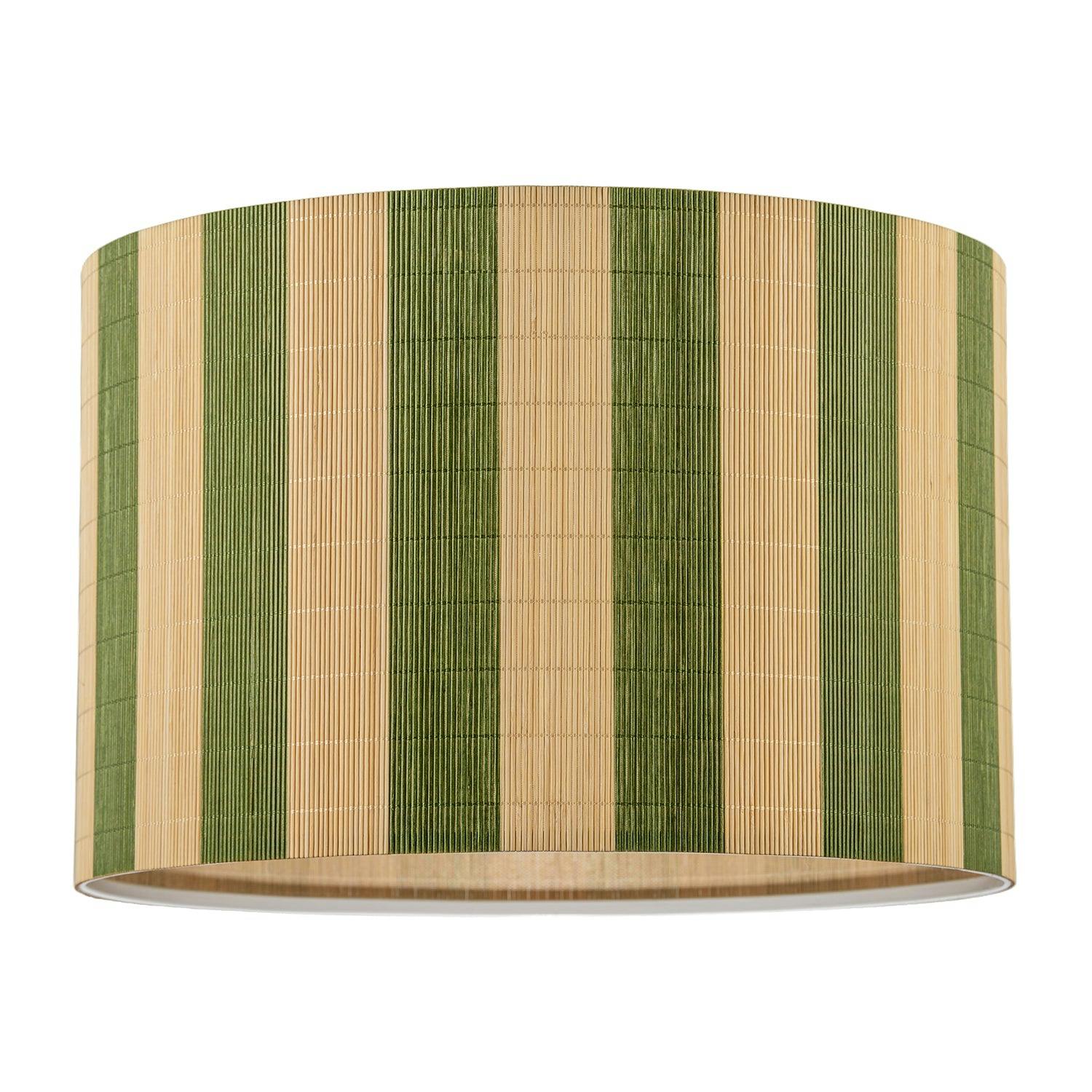 Happy Homewares Brown/Green Chic Natural Bamboo Lamp Shade With Garden Olive Stripes