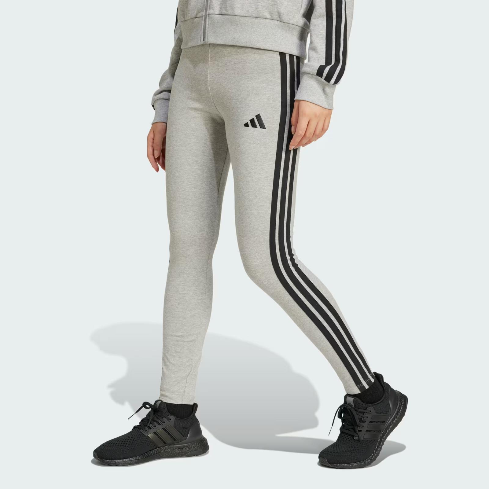 Adidas Women's Grey 3 Stripes Cotton Leggings Je0068 - S