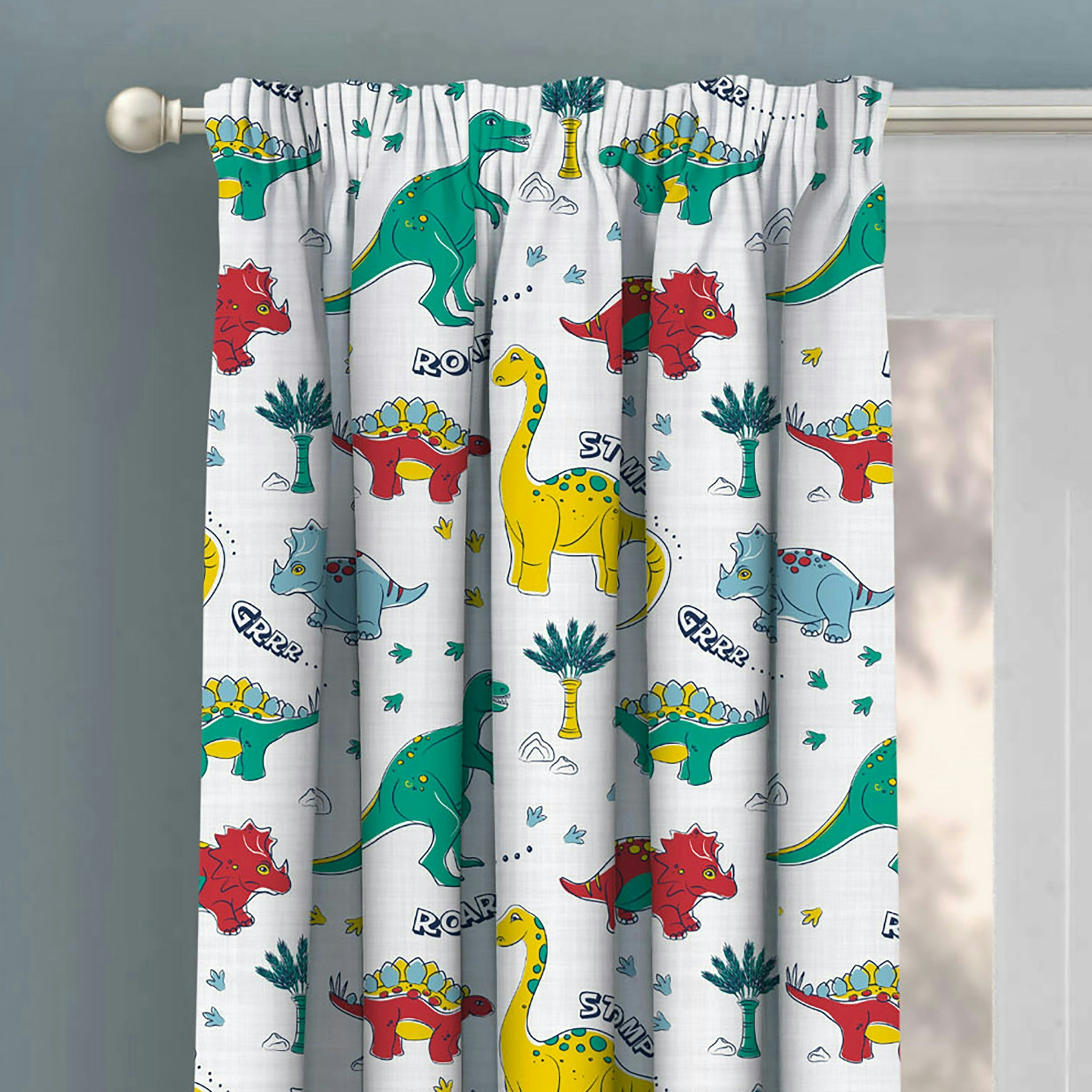 Velosso Light Dinosaur Pencil Pleat Curtains - 168Cm X 137Cm - Multi