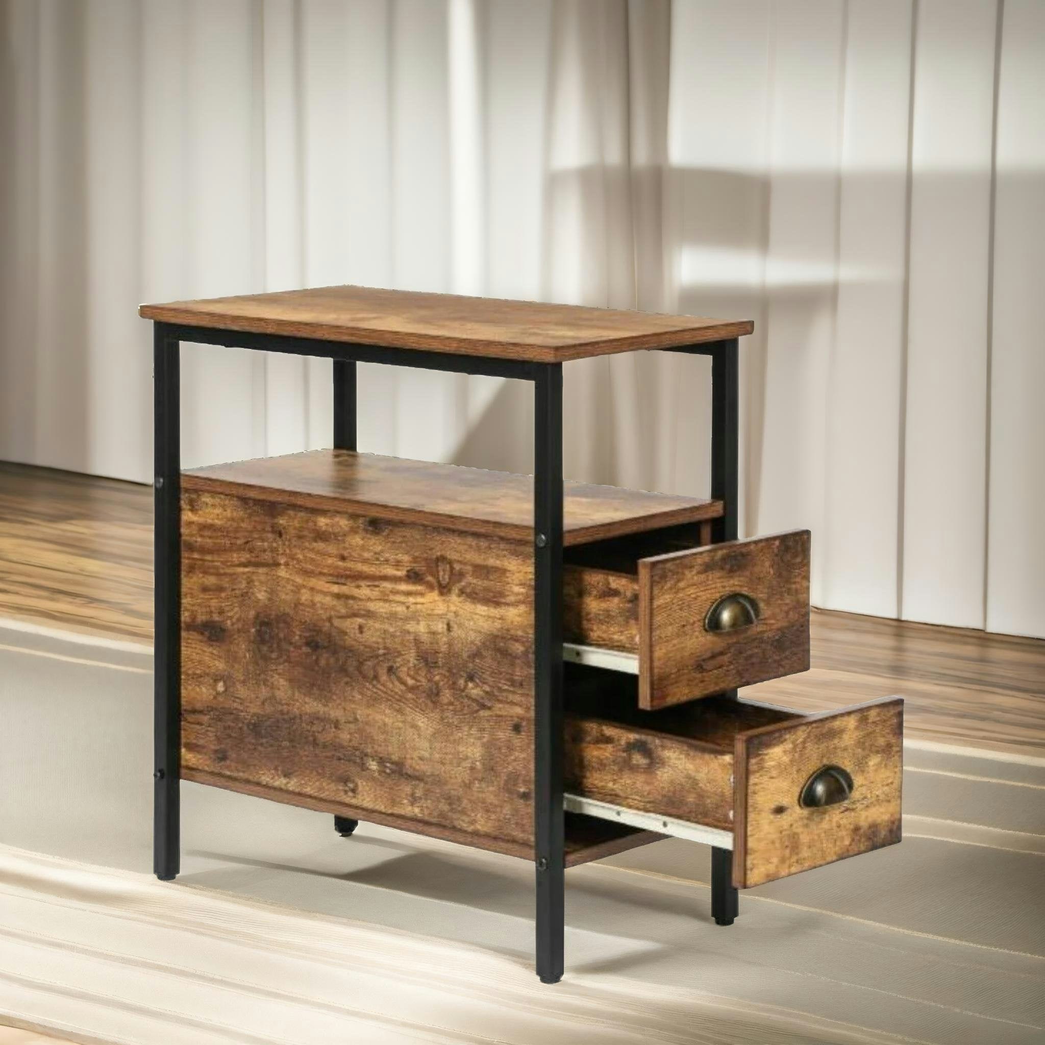 Rafaelo Mobilia Brown Bedside Table With 2 Drawers Rustic