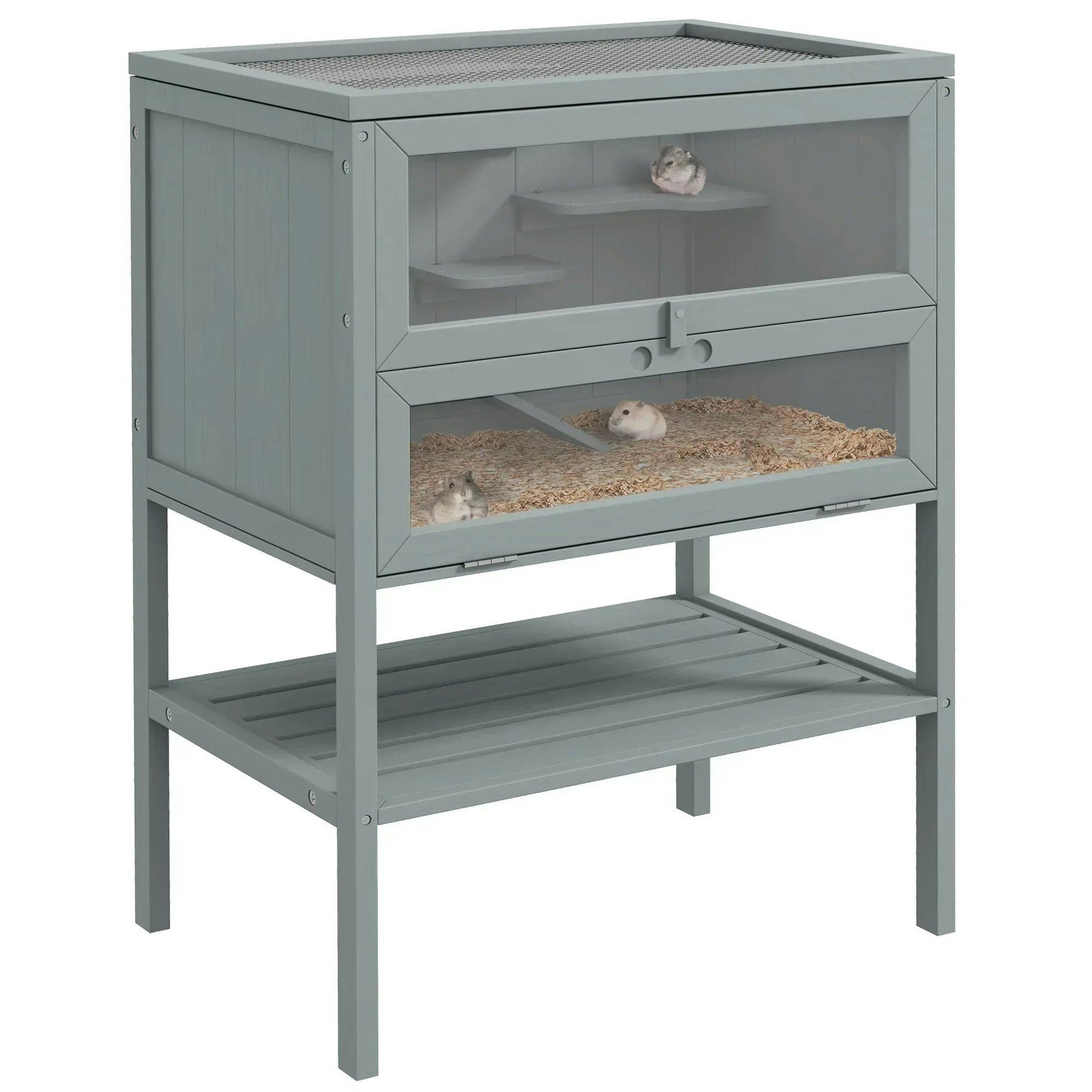 B&Q - Wooden Hamster Cage W/ Storage ShelfOpenable Top For GerbilsGrey - Image 8