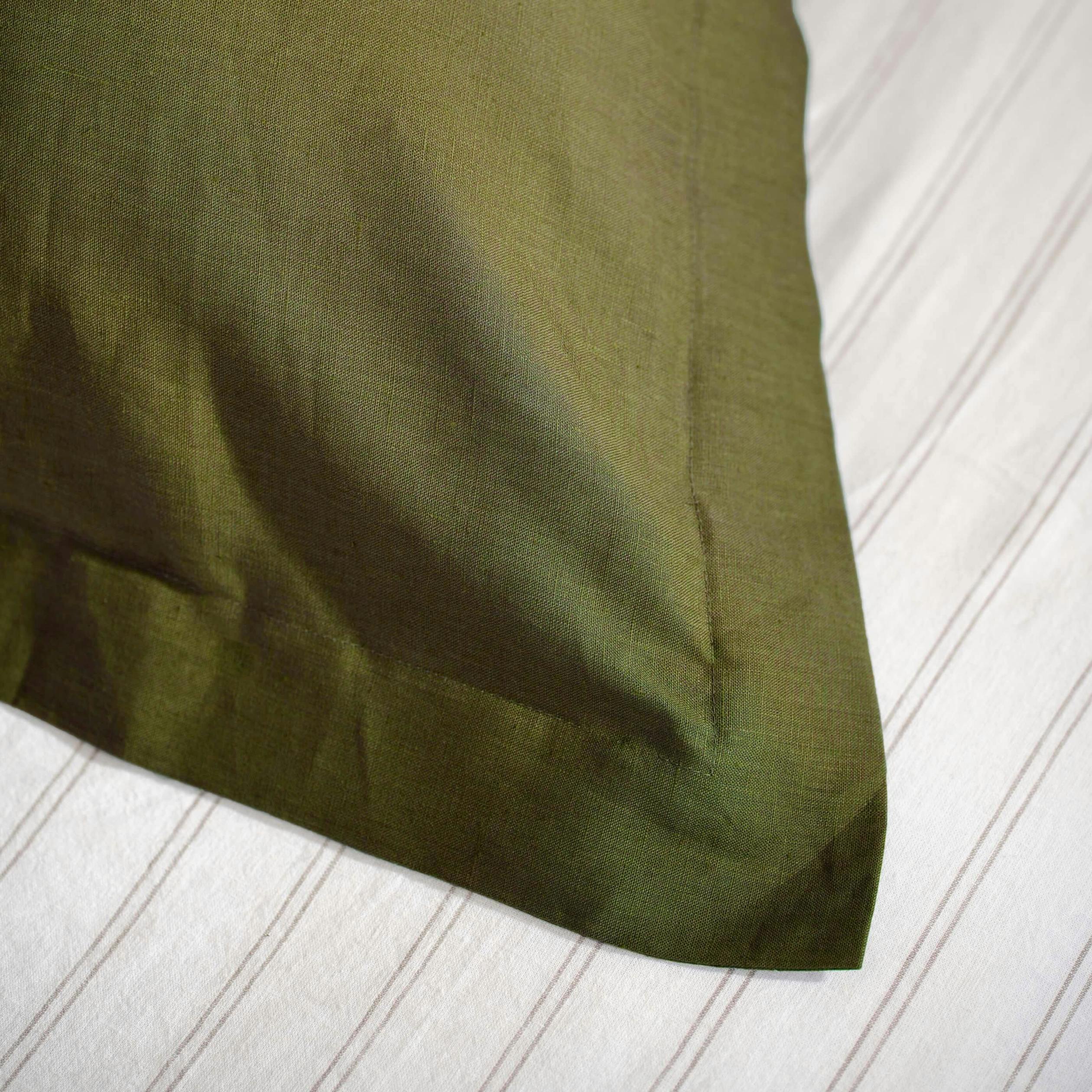 Rackhams Green Olive French Linen Pillowcases - Standard - Pair - Oxford