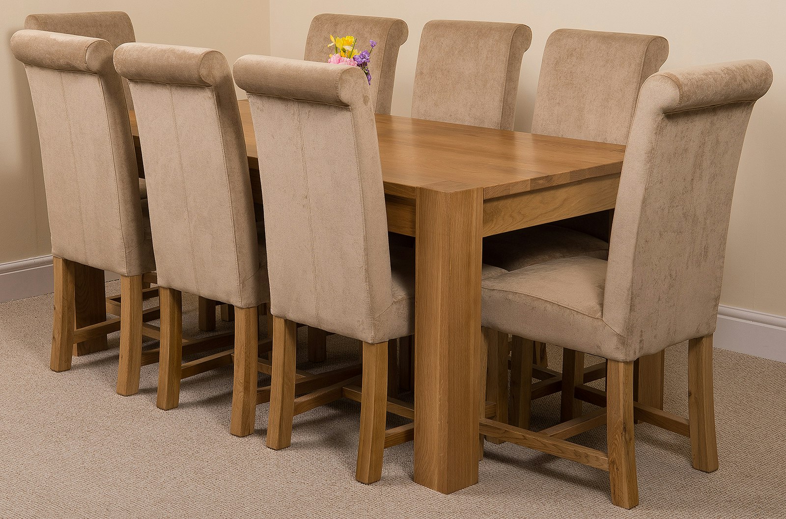 That's Furniture Beige Kuba Large Oak Dining Table With Washington Fabric Chairs - 8 Chairs