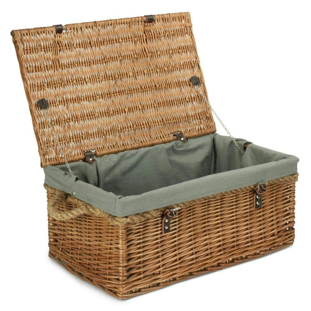 Rackhams White/Grey 61Cm Double Steamed Rope Handled Trunk With Lining